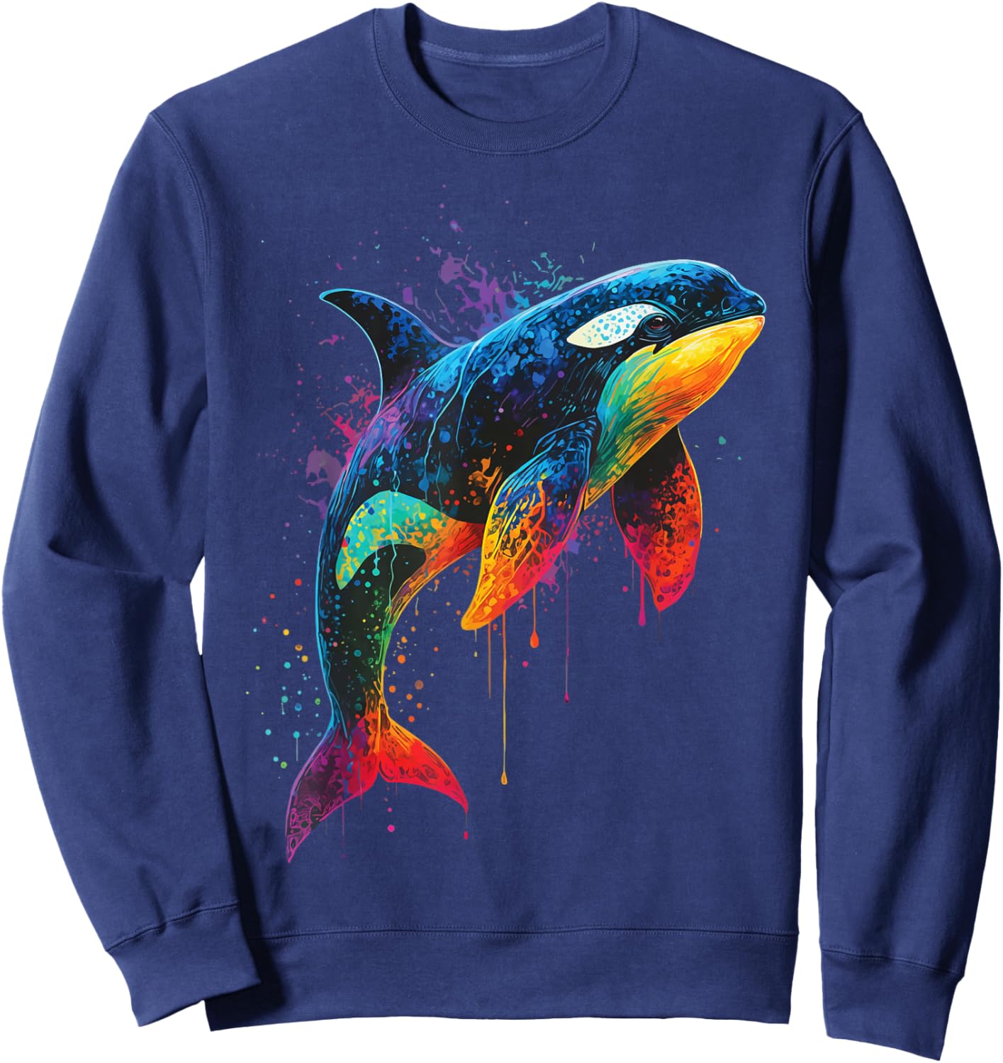Orca Whale Colorful Watercolor Sweatshirt - Sweatshirt | Navy