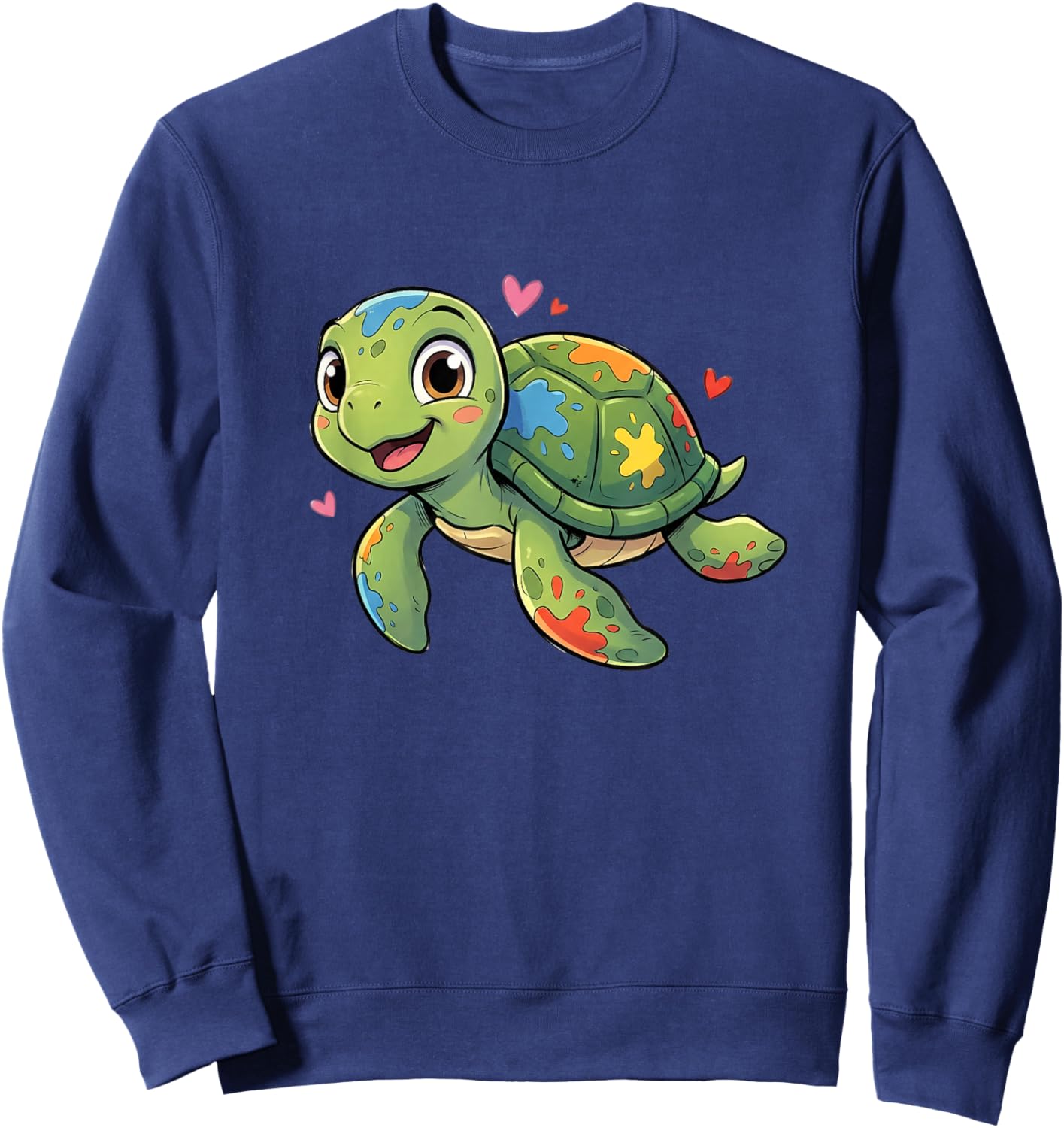 Happy Color Splash Turtle Cute Kawaii Kids Love Sweatshirt - Sweatshirt | Navy