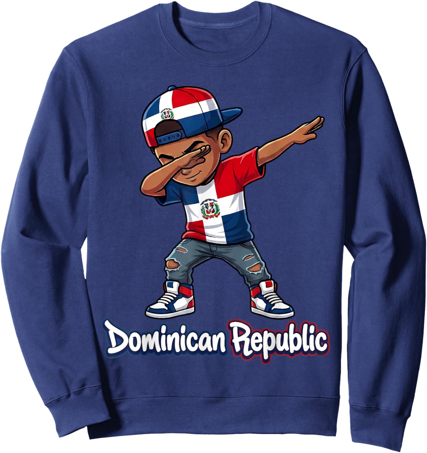 Dominican Republic Flag Dabbing Boy Dab Proud RD Sweatshirt - Sweatshirt | Navy