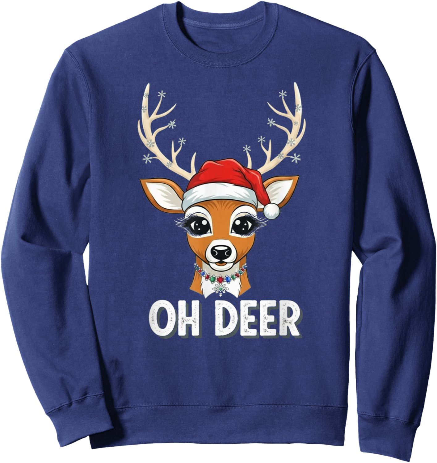 Funny Oh Deer Reindeer Santa Hat Cute Christmas Pun for Holi Sweatshirt - Sweatshirt | Navy