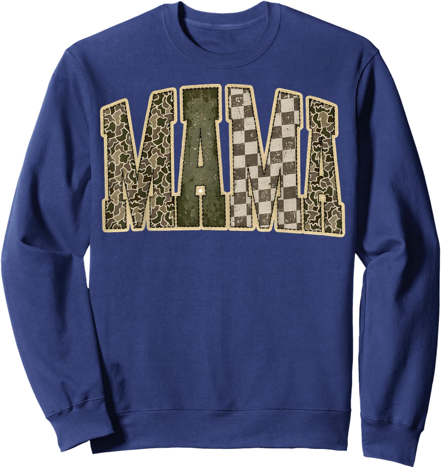Retro Mama Camo Checkered Cute Mom Mama Vintage Women Sweatshirt - Sweatshirt | Navy