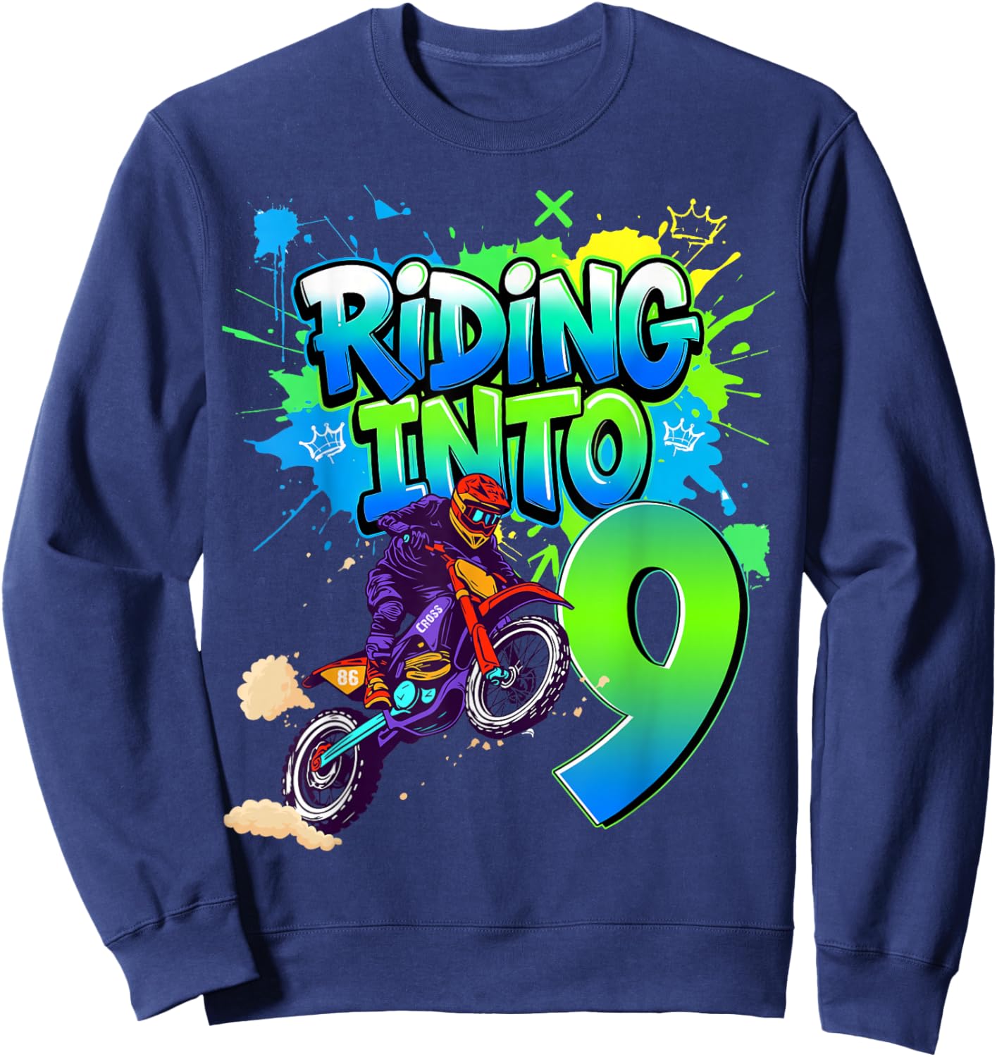 Riding Into 9 Years Old 9th Birthday Dirt Bike Boy Party Sweatshirt - Sweatshirt | Navy