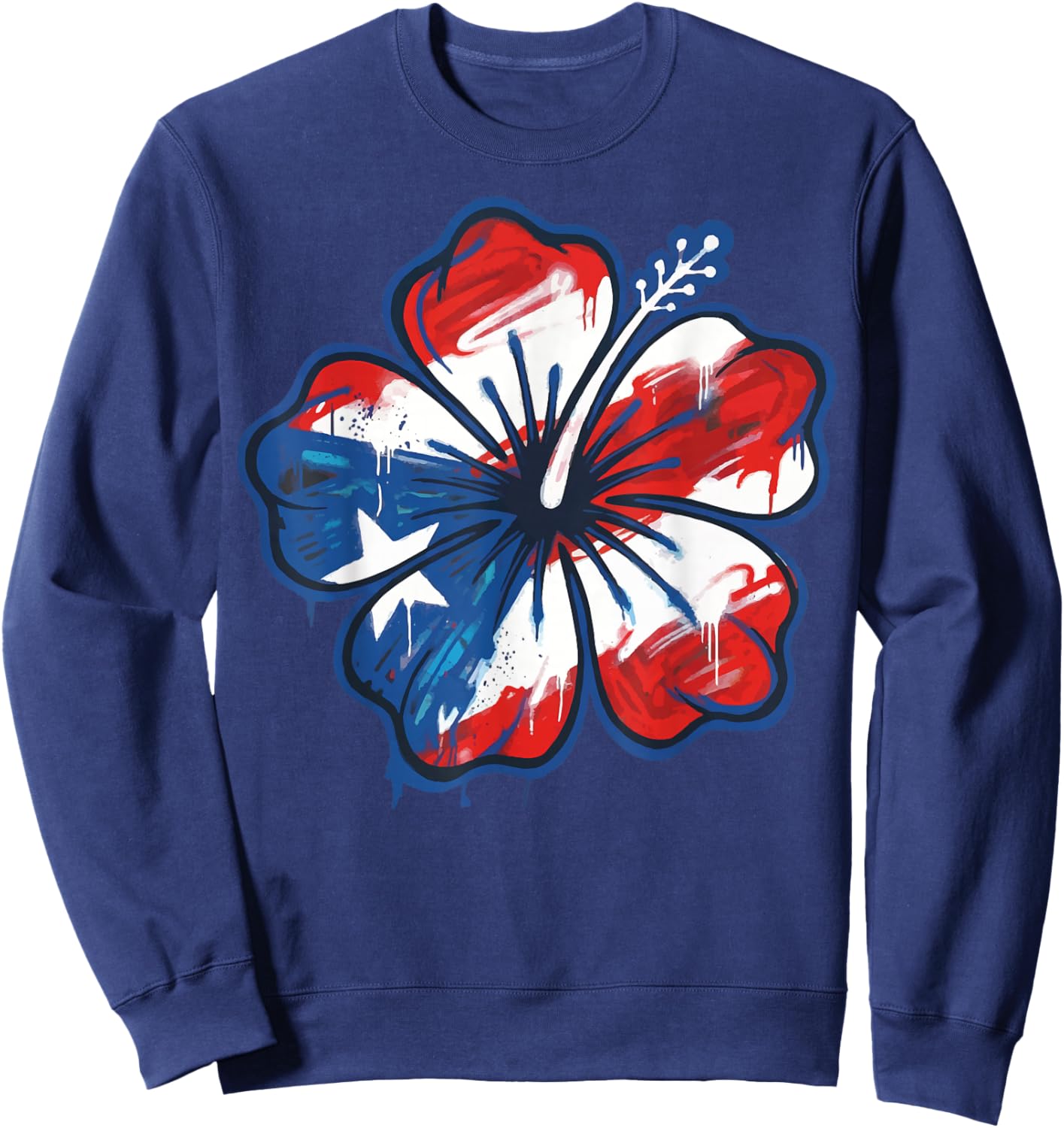 Hibiscus Puerto Rico Flag Boricua Sweatshirt - Sweatshirt | Navy