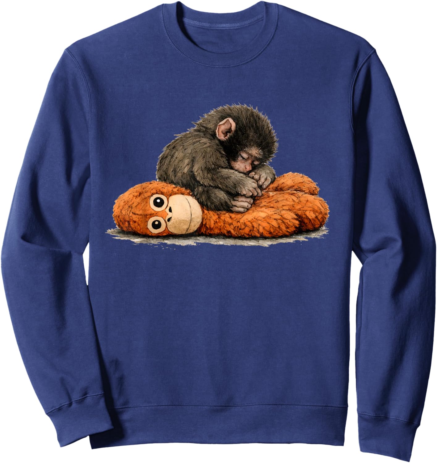 Cute Punch Baby Monkey Punch Trend Meme Graphic Sweatshirt - Sweatshirt | Navy