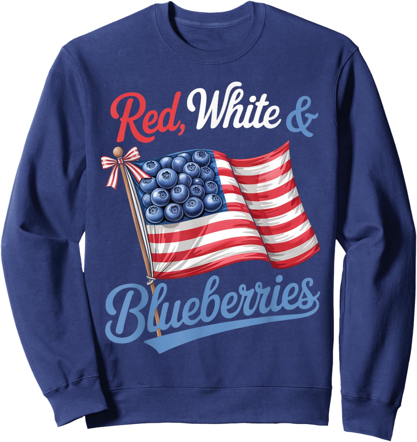 Red White & Blueberries Coquette Flag Bow Sweatshirt - Sweatshirt | Navy