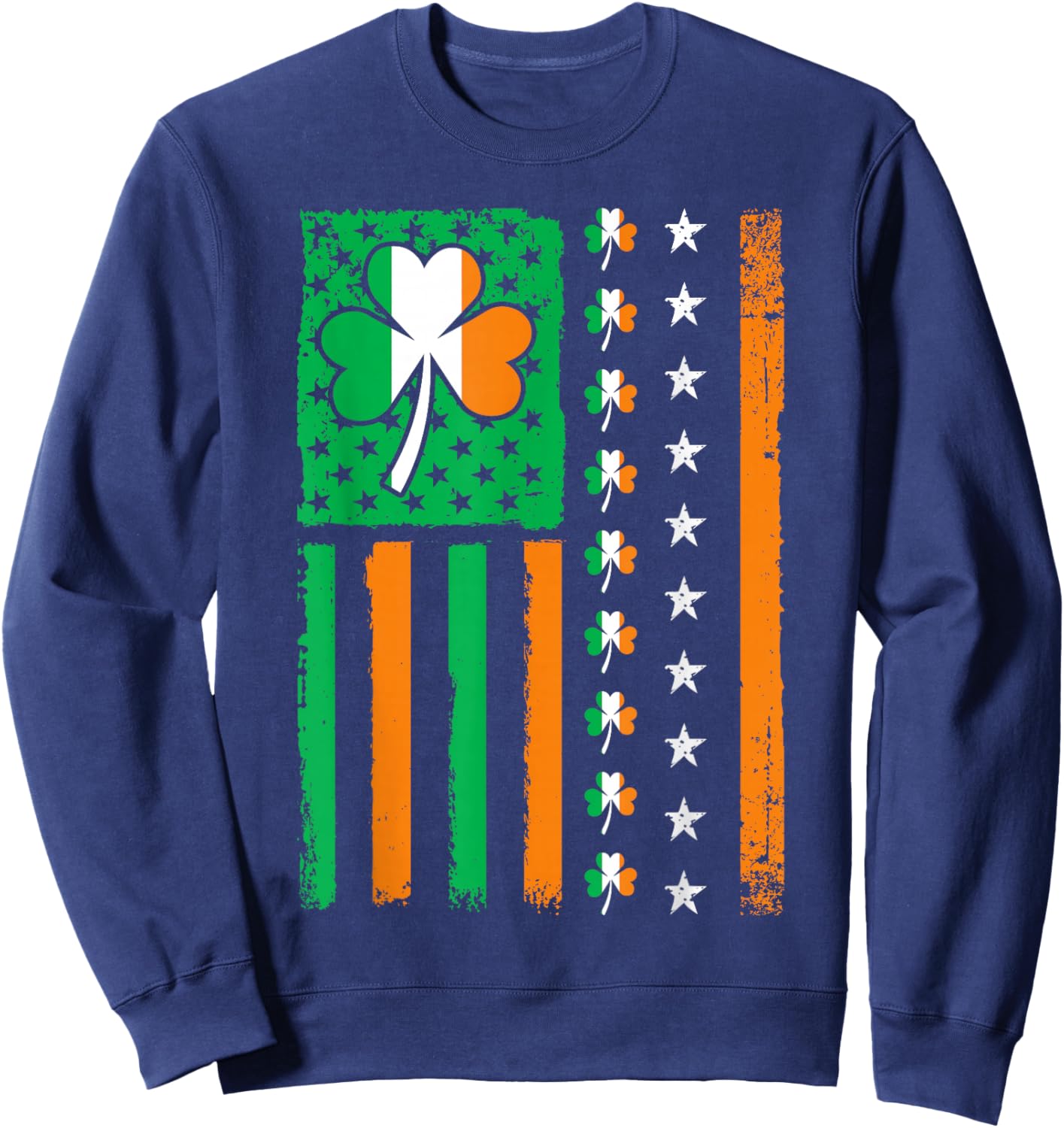 Vintage St Patricks Day American USA Flag Shamrock Irish Sweatshirt - Sweatshirt | Navy