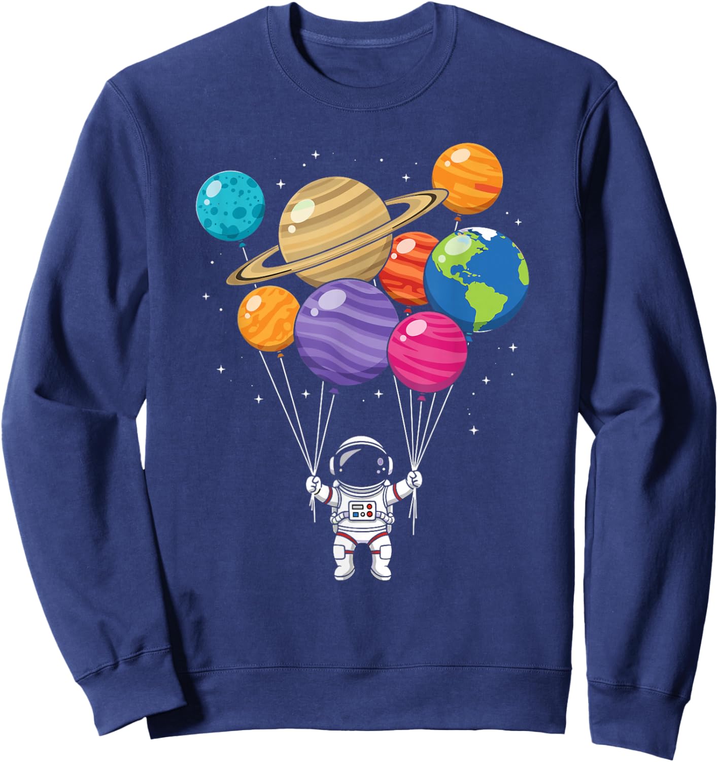 Astronaut Holding Planets Balloons Galaxy Space Universe Sweatshirt - Sweatshirt | Navy