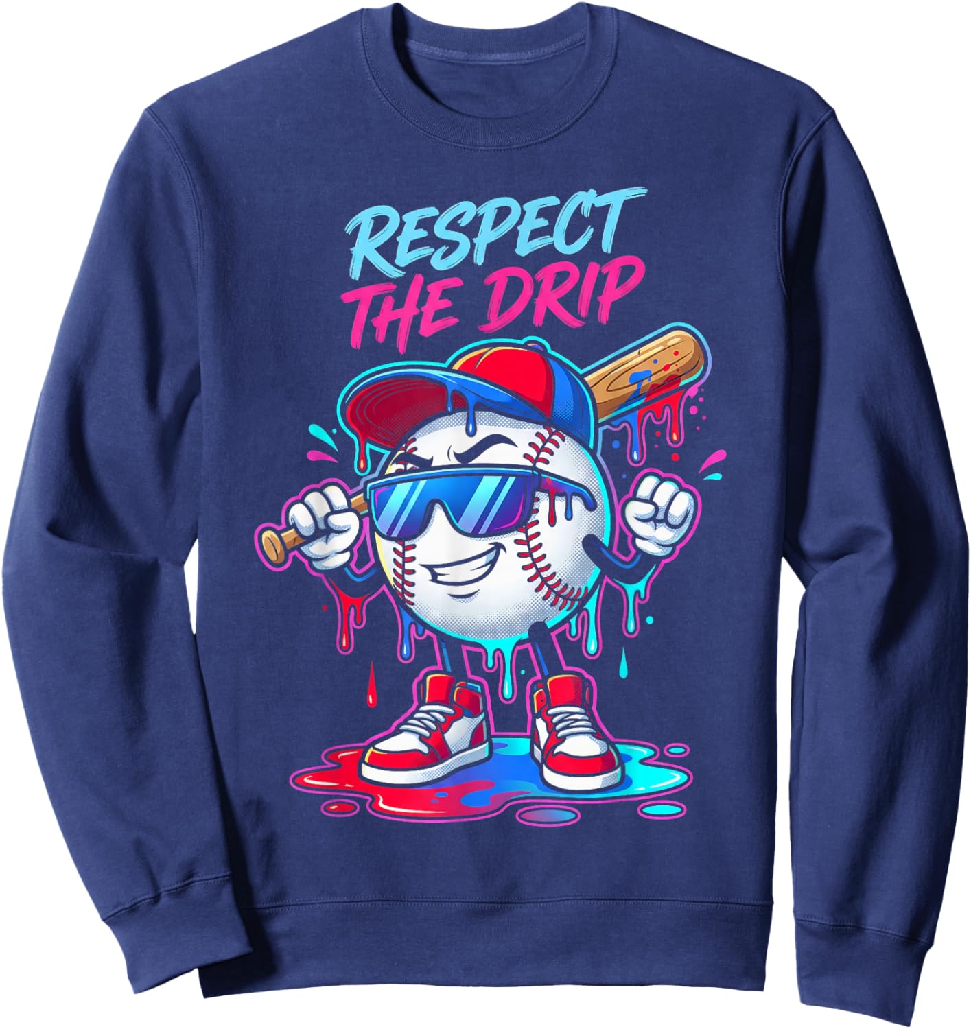 Respect The Drip Baseball Bat Sunglasses Mascot Sweatshirt - Sweatshirt | Navy