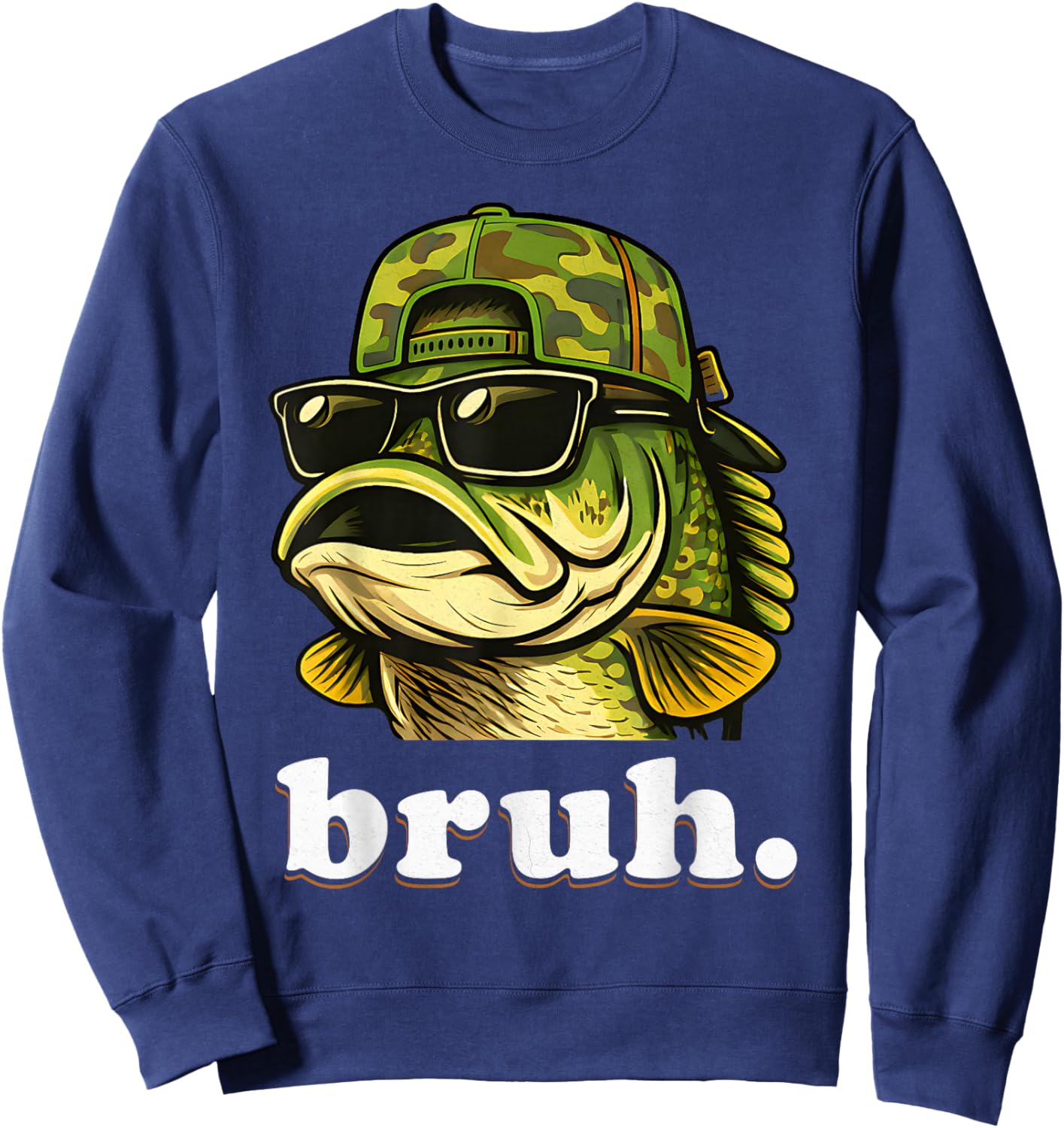 Bruh Fishing Camo Bass Fish Funny Boys Kids Camouflage Sweatshirt - Sweatshirt | Navy
