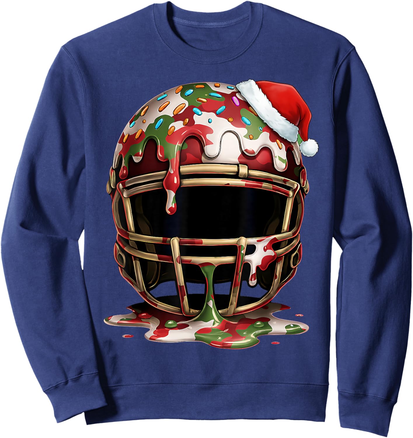 Christmas Football Drip Boys Ice Cream Drip Camo Santa Xmas Sweatshirt - Sweatshirt | Navy