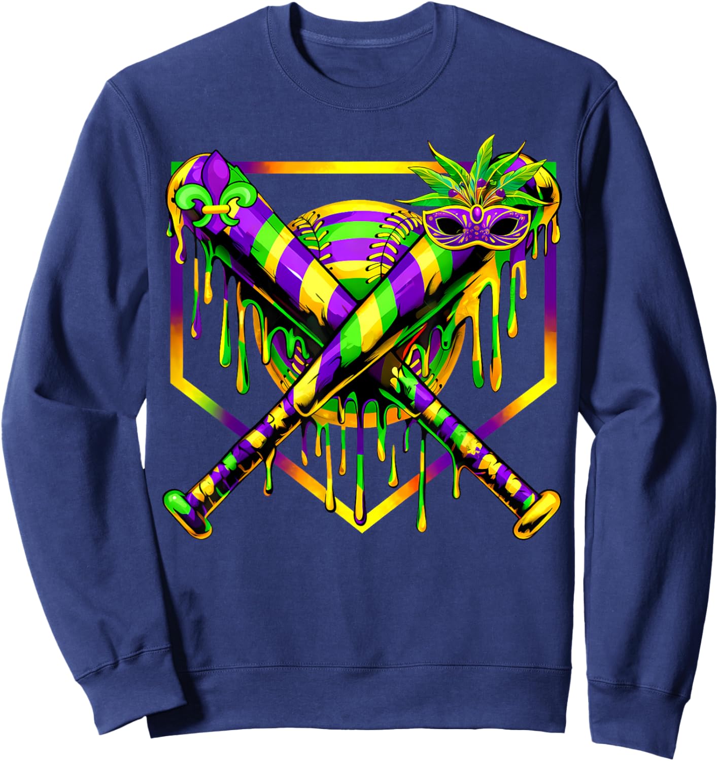 Baseball Mardi Gras Carnival Party Mask Ice Cream Drip Boys Sweatshirt - Sweatshirt | Navy