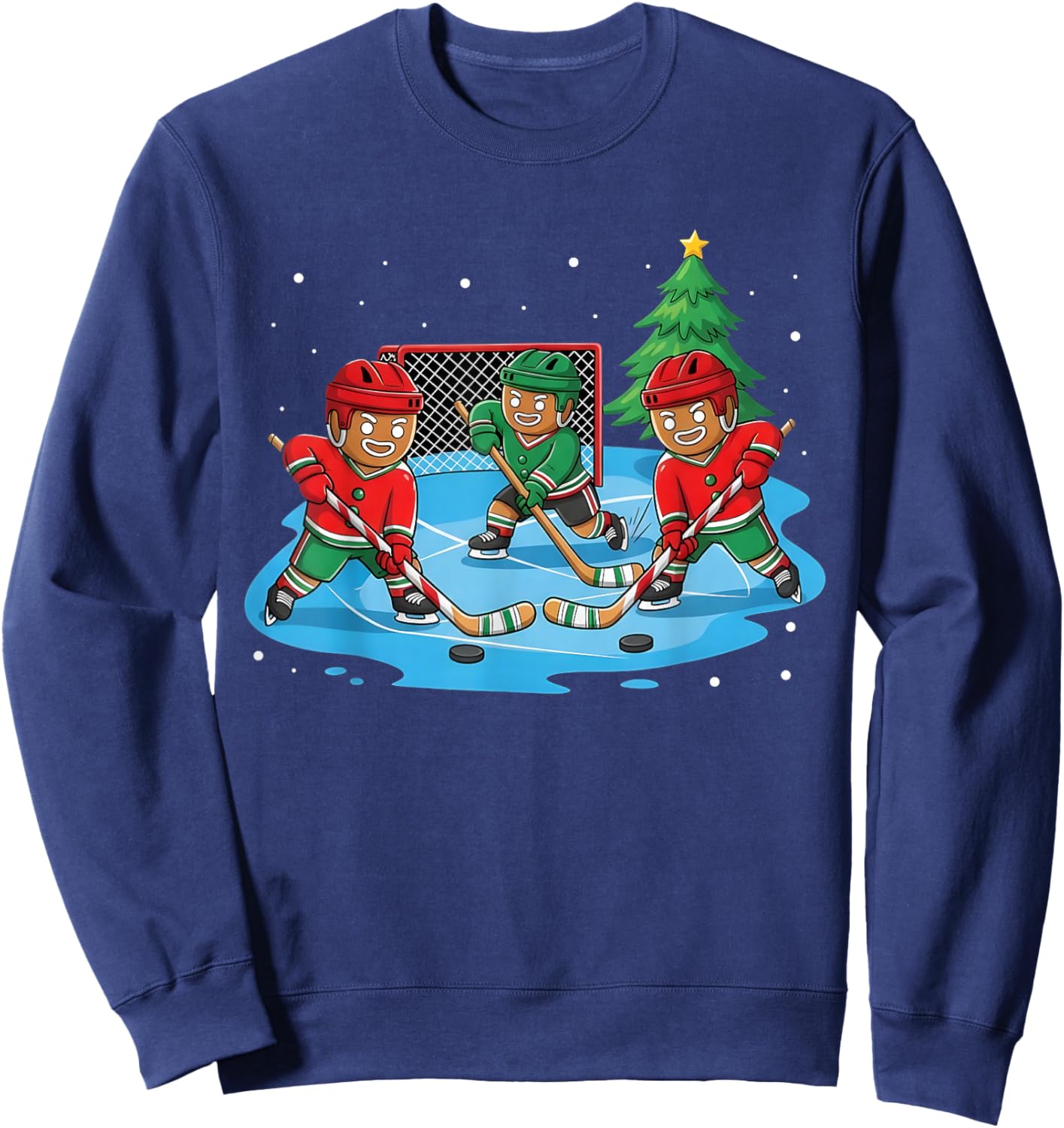 Christmas Gingerbread Ice Hockey Player Matching Family Sweatshirt - Sweatshirt | Navy