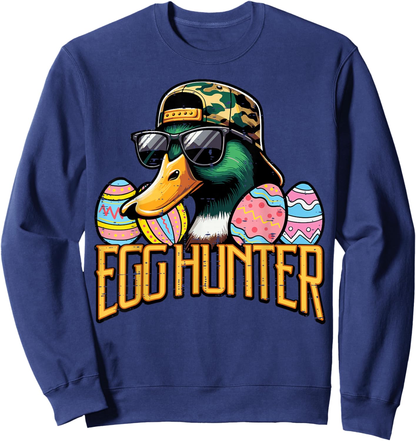 Easter Duck Face Camo Cap Egg Hunter Hunting Boys Kids Youth Sweatshirt - Sweatshirt | Navy