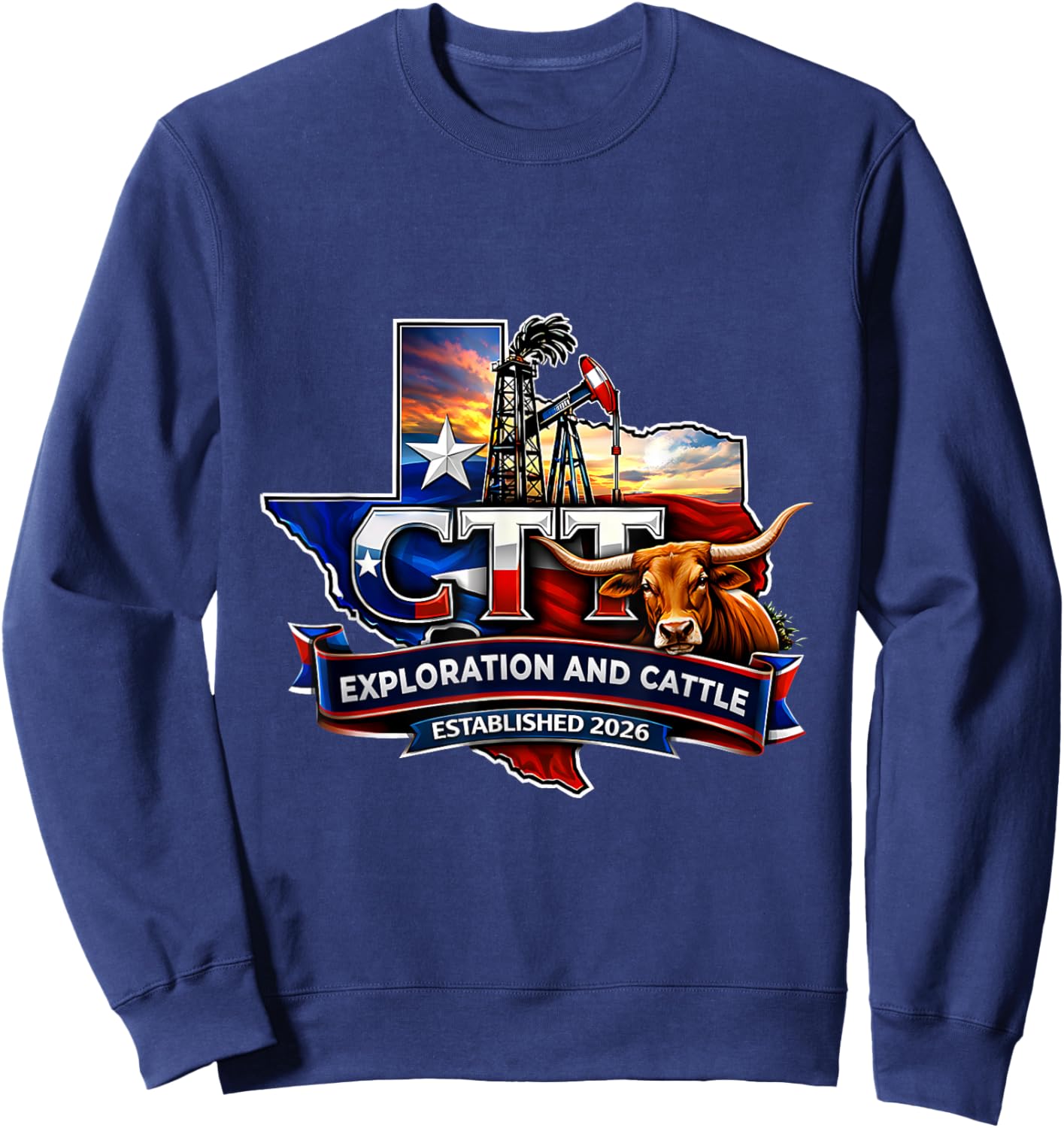 Texas Bull Oilfield Ranch Exploration Theme Western Sweatshirt - Sweatshirt | Navy