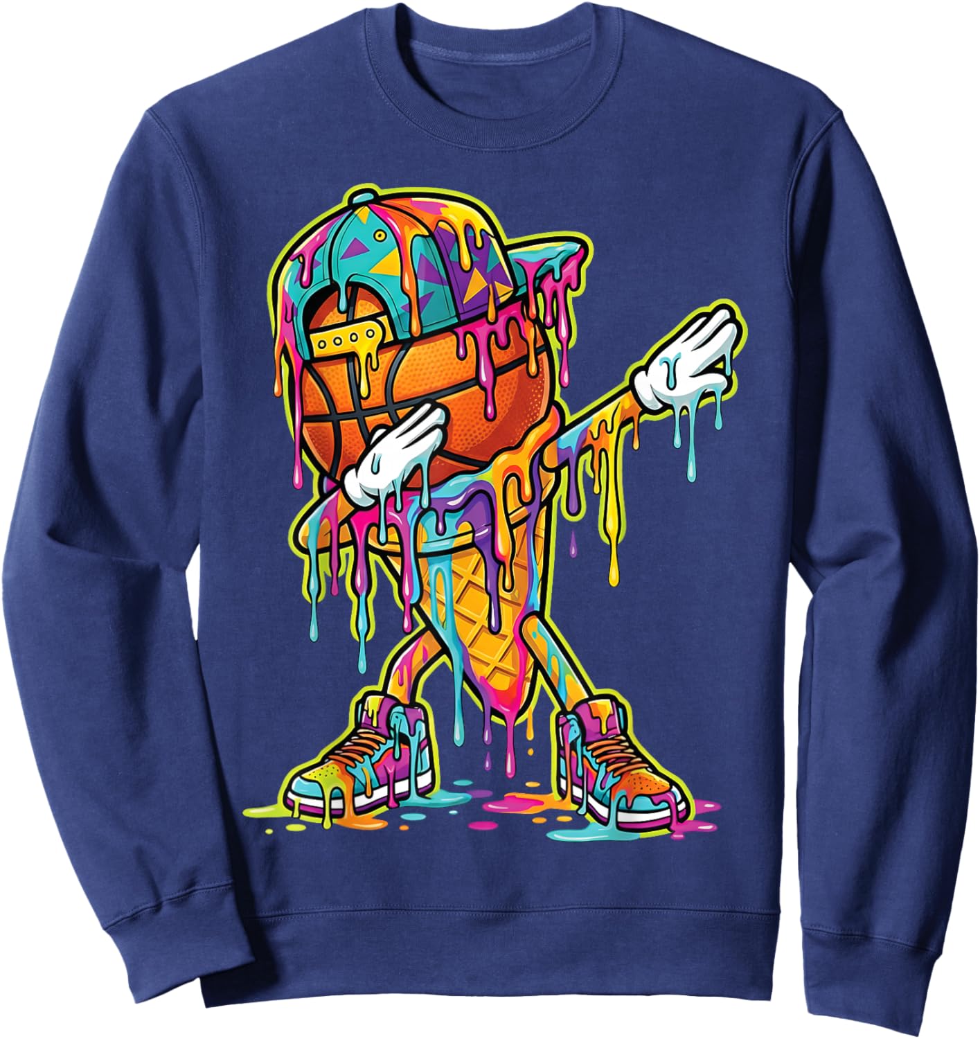 Basketball Ice Cream Dripping Dabbing Basketball Drip Boys Sweatshirt - Sweatshirt | Navy