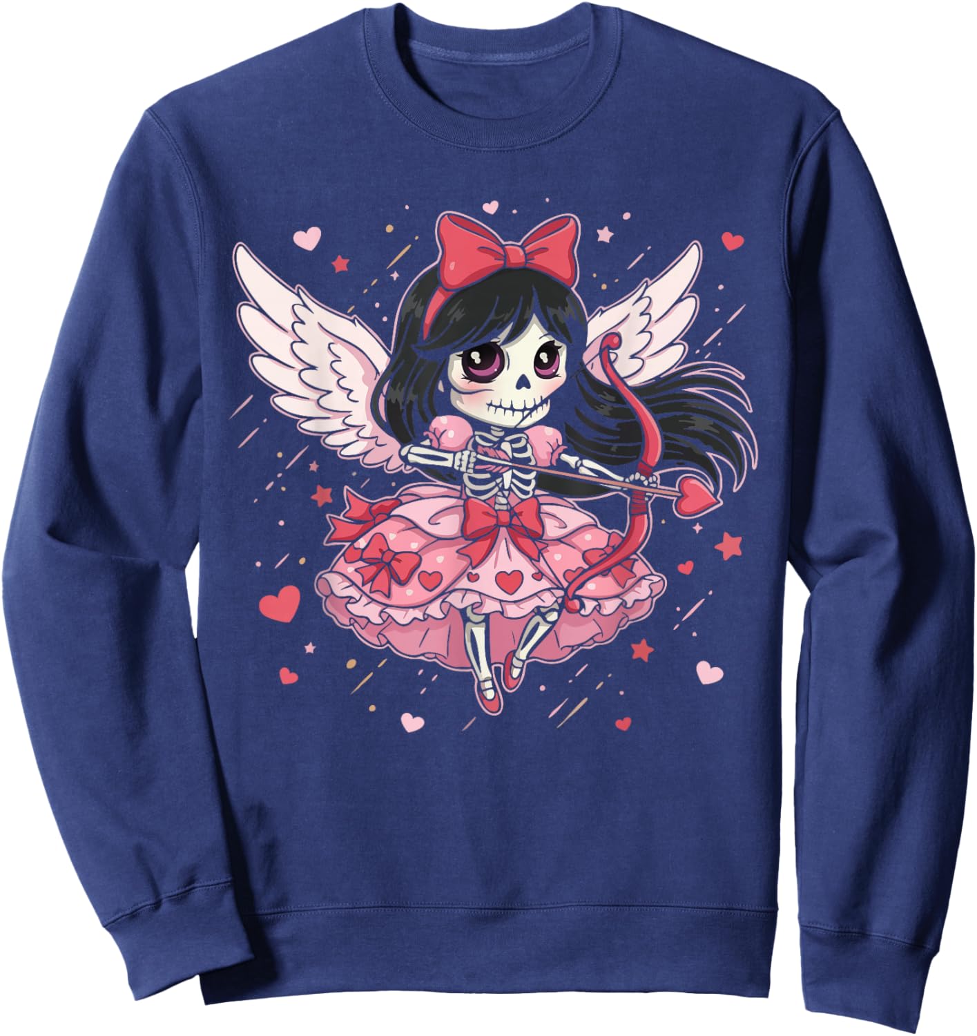 Skeleton Cupid Dark Valentine Romantic Kawaii Funny Gothic Sweatshirt - Sweatshirt | Navy