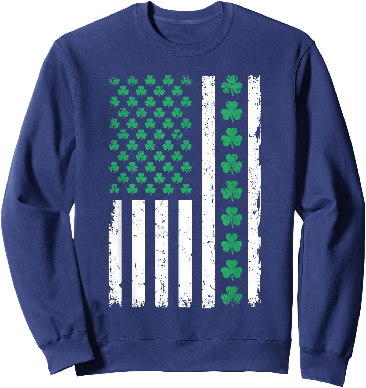 US American Flag with Shamrocks for Pattys St Patricks Day Sweatshirt - Sweatshirt | Navy