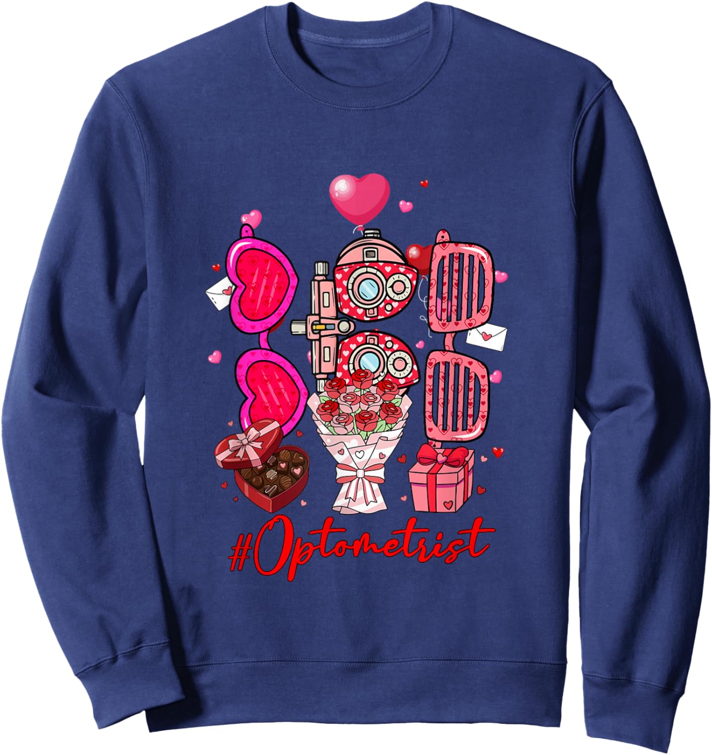 Optometrist Tools Hearts Flowers Valentine's Day Joke Single Sweatshirt - Sweatshirt | Navy