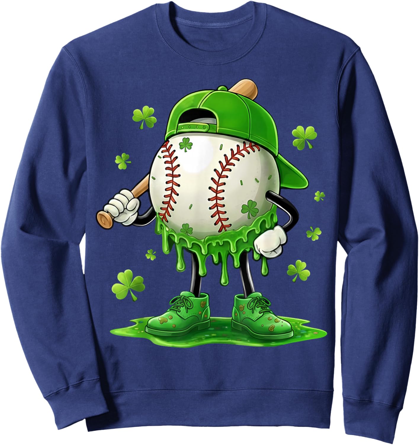 Basketball St Patricks Day Boys Kids Drip Green Shamrock Sweatshirt - Sweatshirt | Navy