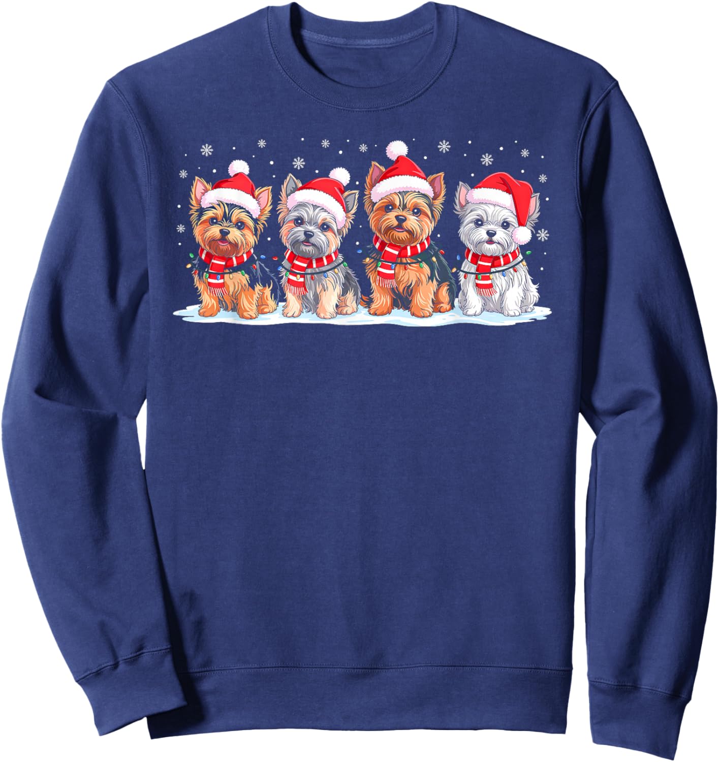 Shih Tzu Dog Christmas Pajamas Santa Hat Xmas Lights Sweatshirt - Sweatshirt | Navy