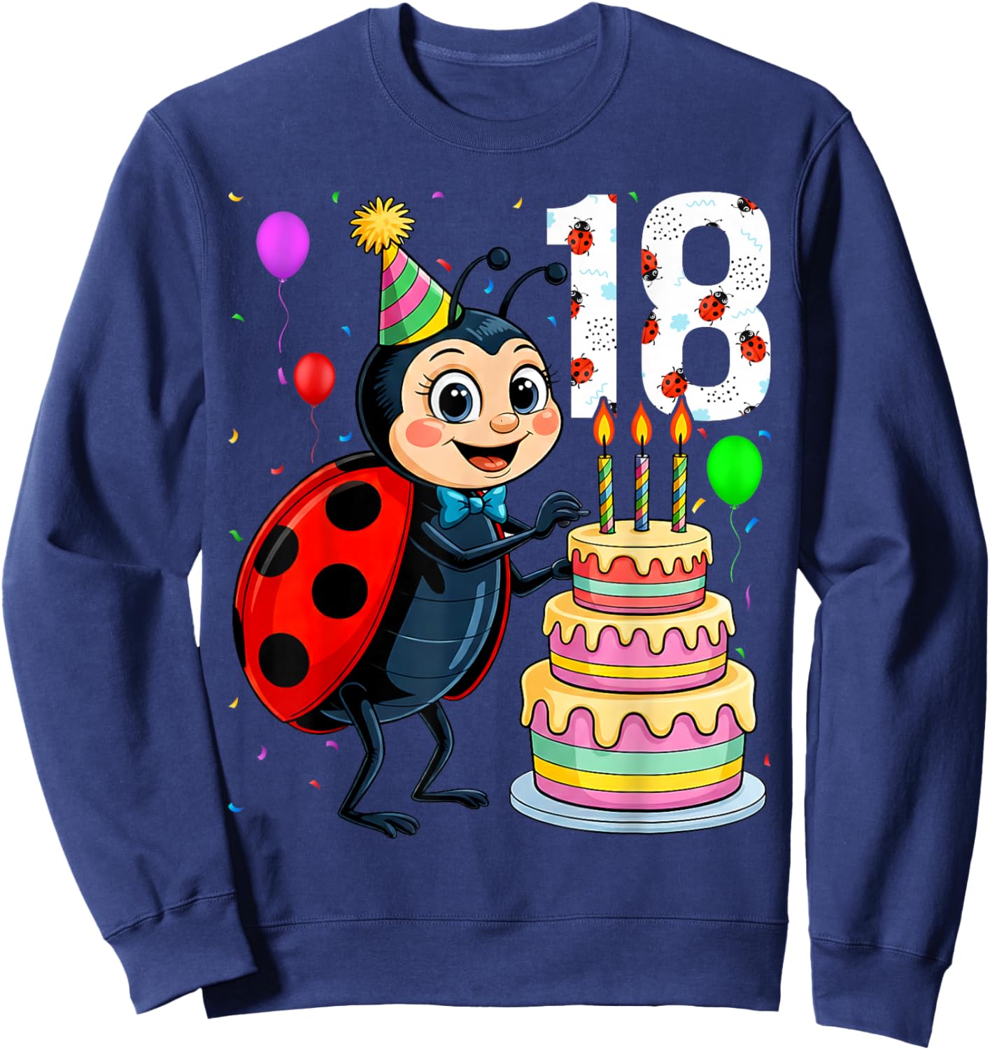 18 Year Old Funny Ladybug 2008 18th Birthday Girl Family Sweatshirt - Sweatshirt | Navy