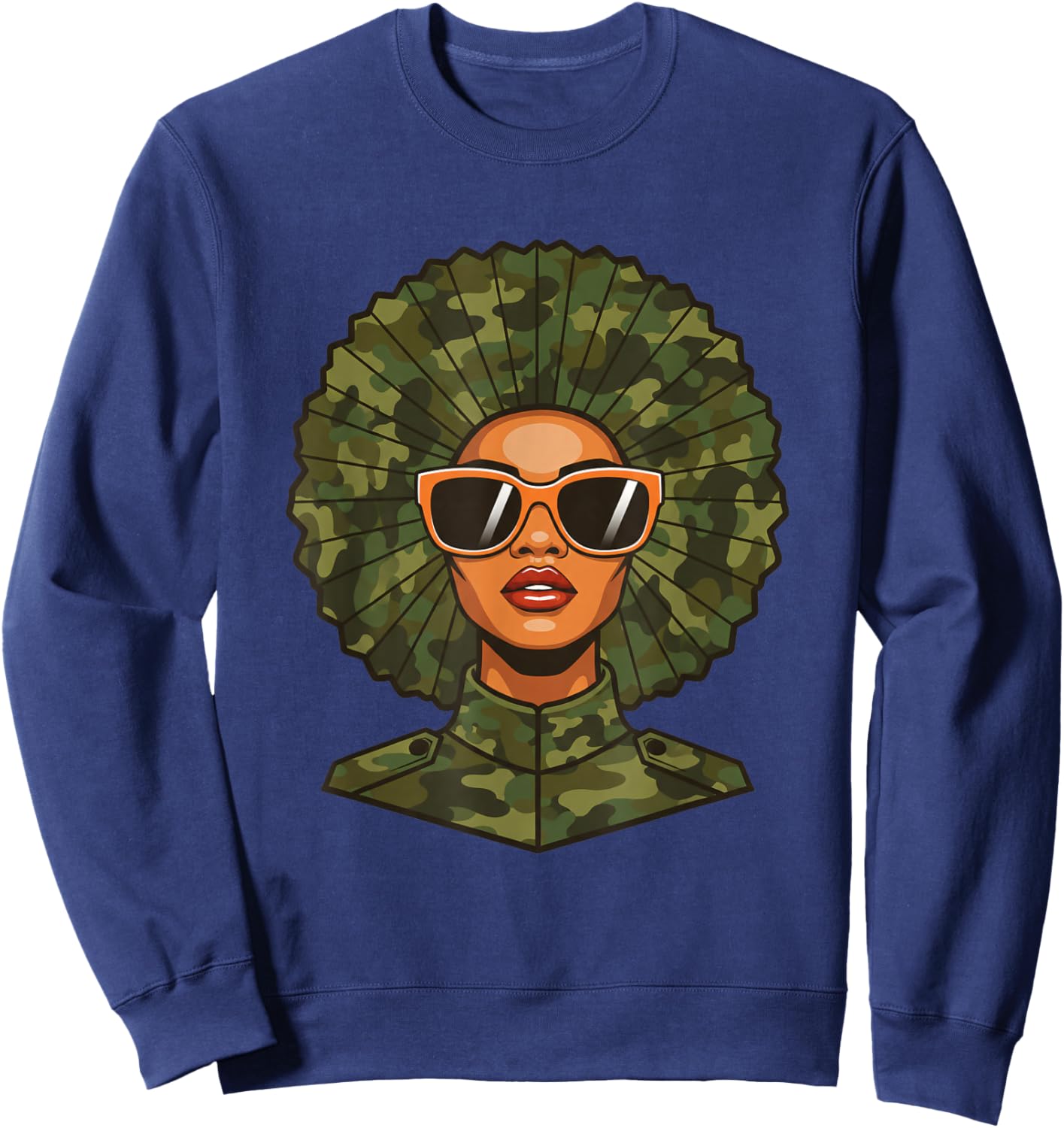 Afro Camo Woman Sunglasses Military Style Hunting Fishing Sweatshirt - Sweatshirt | Navy