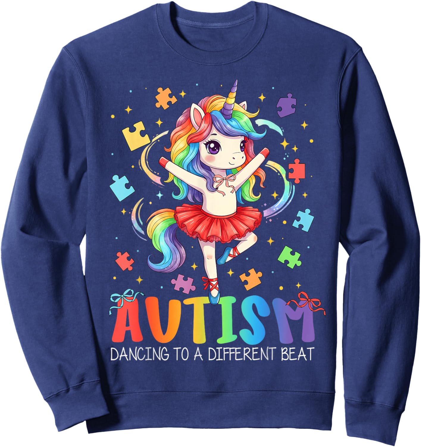 Dancing to A Different Beat Unicorn Autism Awareness Girl Sweatshirt - Sweatshirt | Navy