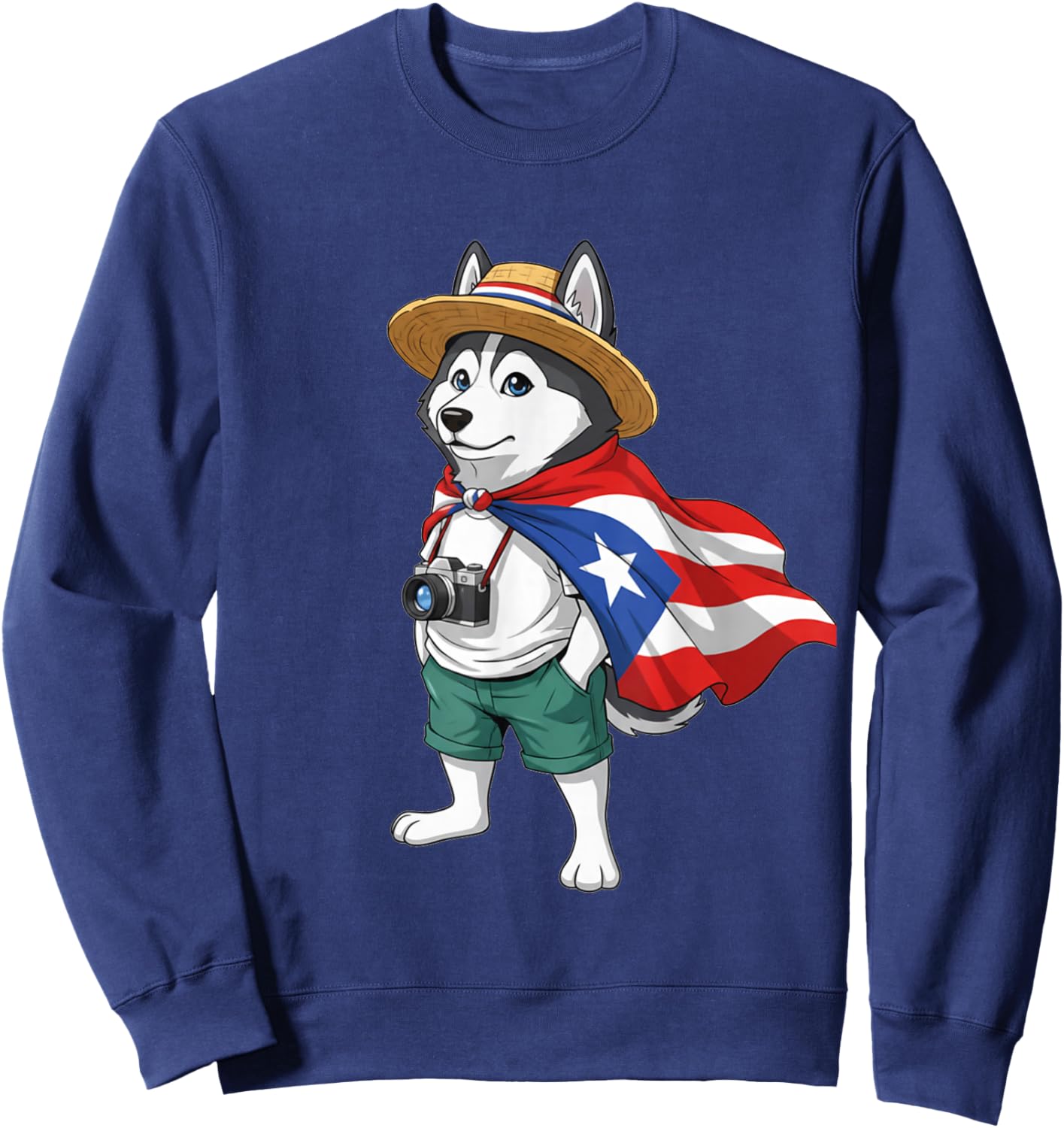 Siberian Husky Puerto Rico Flag Rican Taino Boricua Kids Sweatshirt - Sweatshirt | Navy
