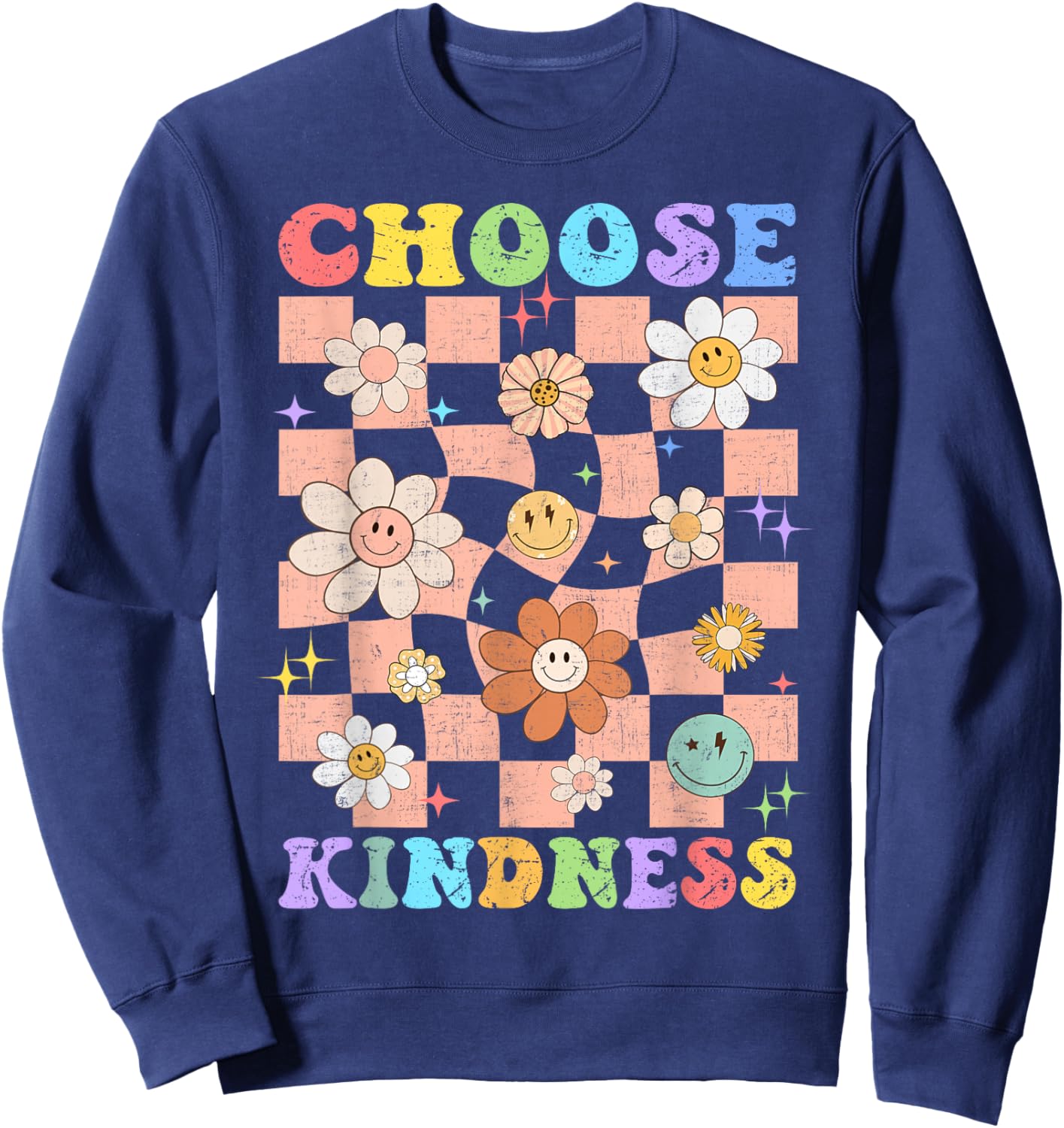 Choose Kindness Retro Groovy Be Kind Inspirational Kids Sweatshirt - Sweatshirt | Navy