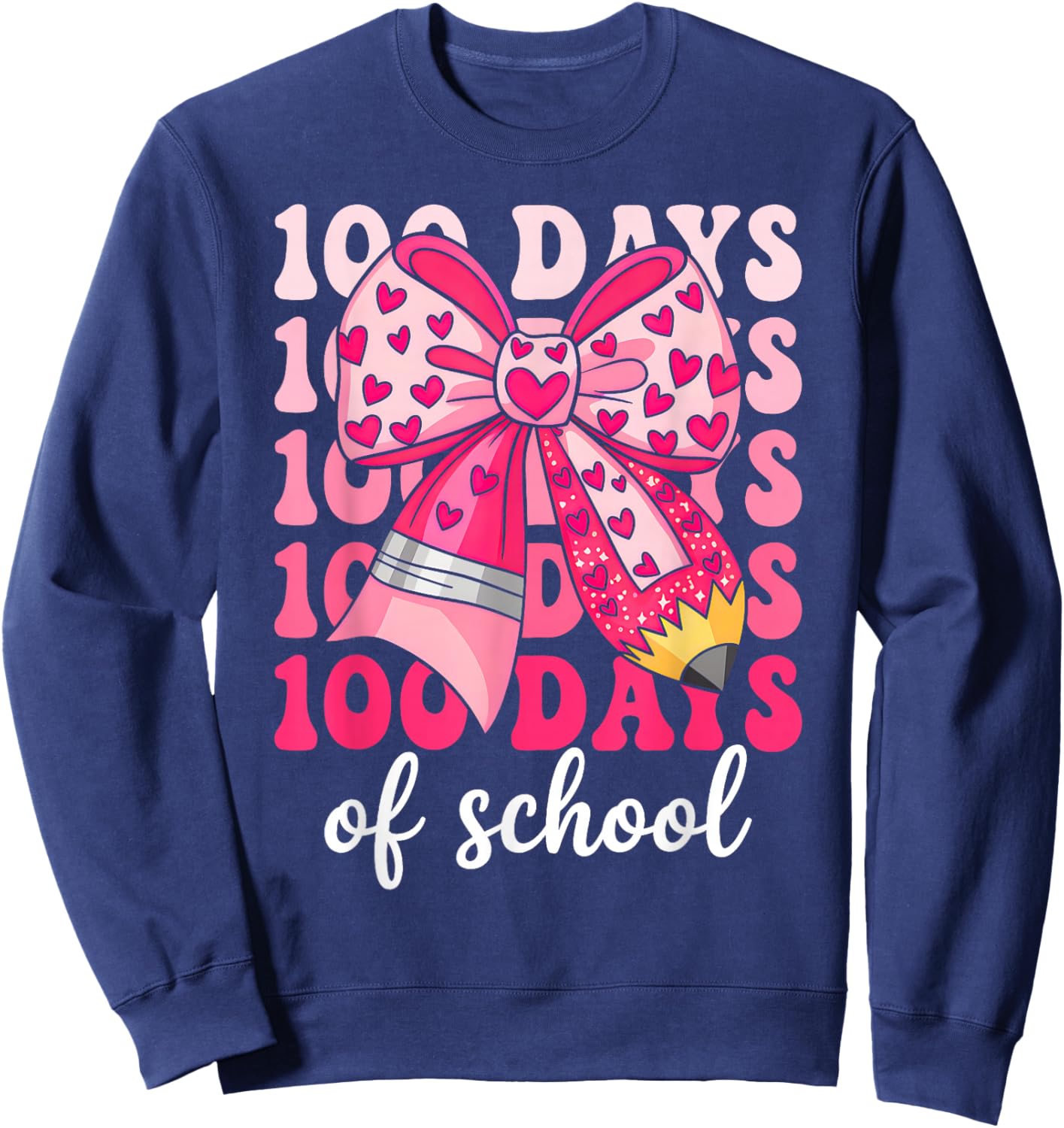 100 Days of School Coquette Bow Girls 100th Day of School Sweatshirt - Sweatshirt | Navy