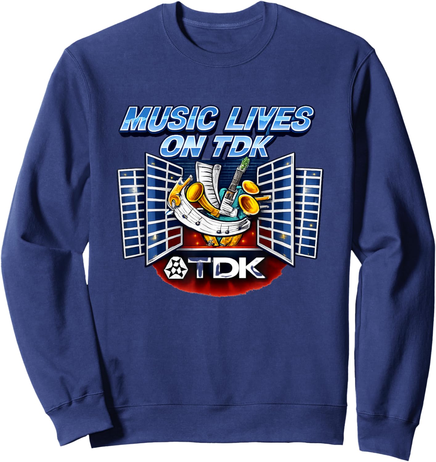 Music Lives on TDK Vintage 80s Retro 1980s Apparel Joke Sweatshirt - Sweatshirt | Navy