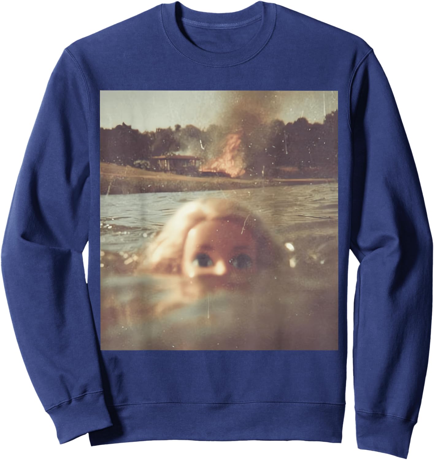 Funny Doll Face Swimming Meme Sweatshirt - Sweatshirt | Navy