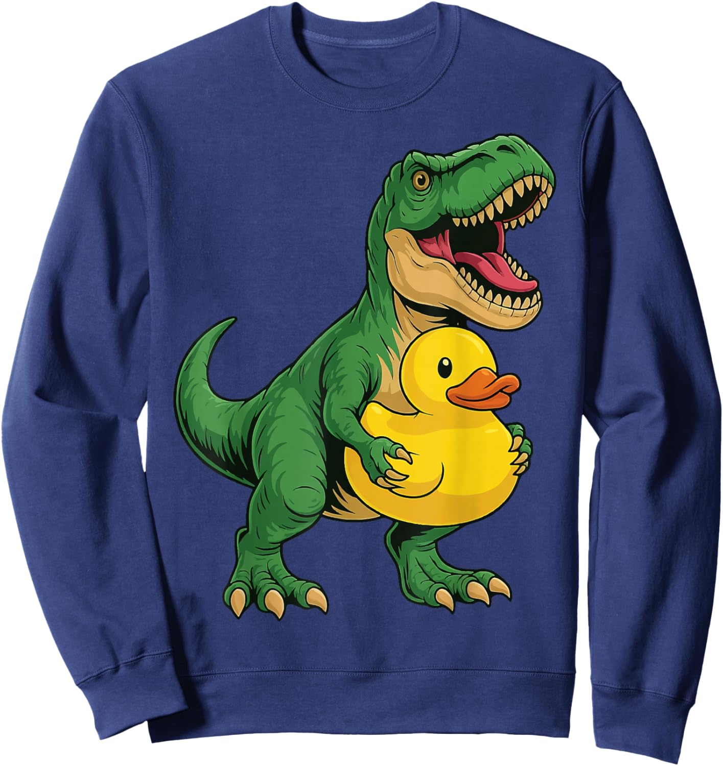 T-Rex Holding Rubber Duck Dinosaur Kids Sweatshirt - Sweatshirt | Navy