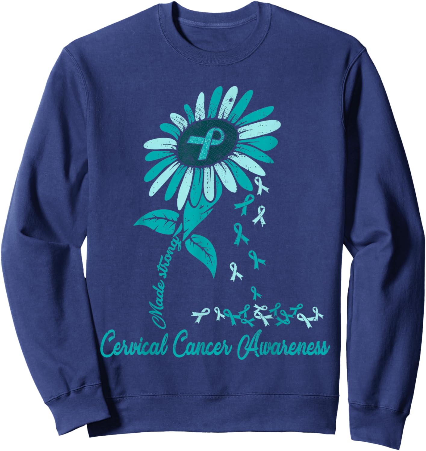 Cervical Cancer Awareness Sunflower Ribbon Teal Girls Sweatshirt - Sweatshirt | Navy