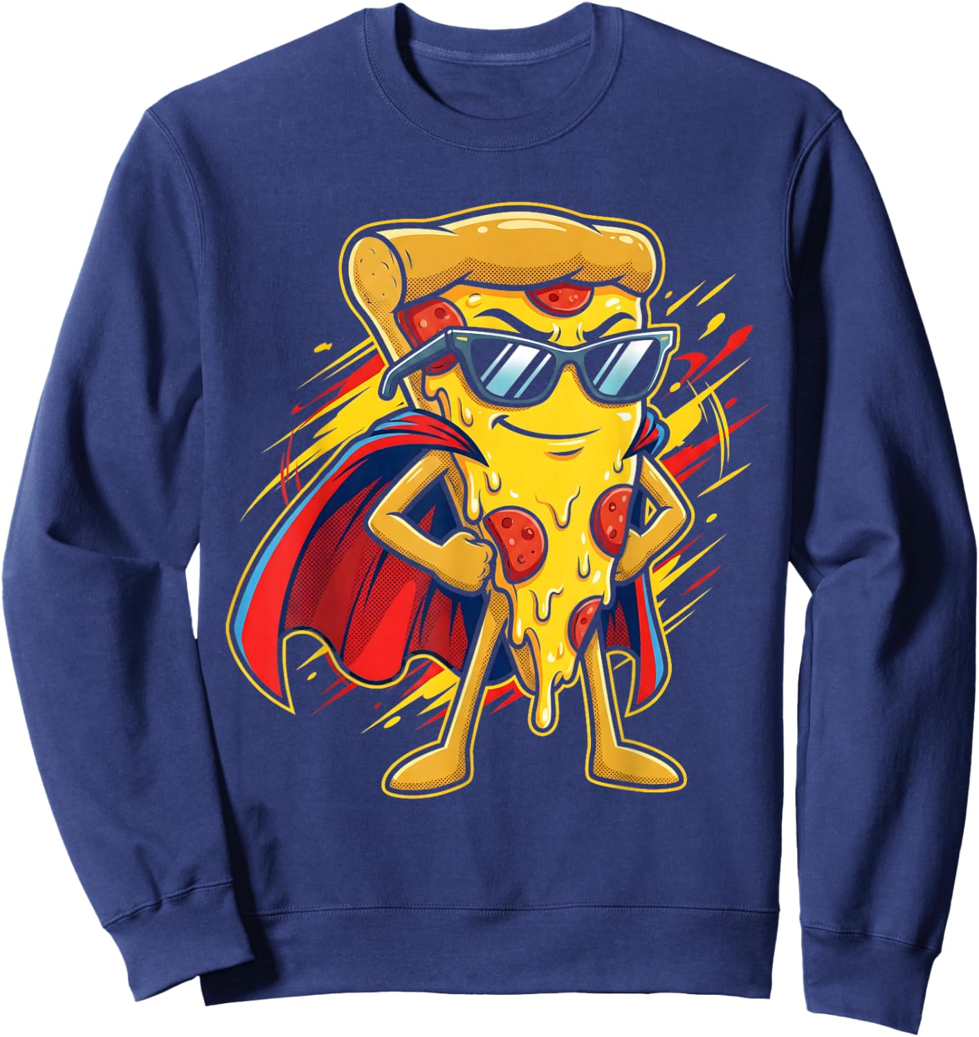 Funny Pizza Slice Hero Boys Pizza Lovers Fast Food Sweatshirt - Sweatshirt | Navy
