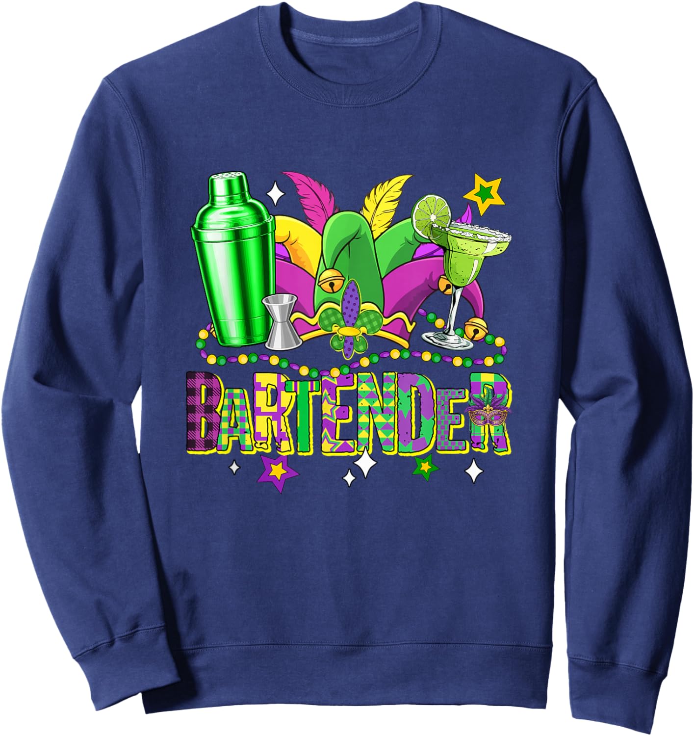 Bartender Job Tools Mardi Gras Masked Beads Funny Parades Sweatshirt - Sweatshirt | Navy