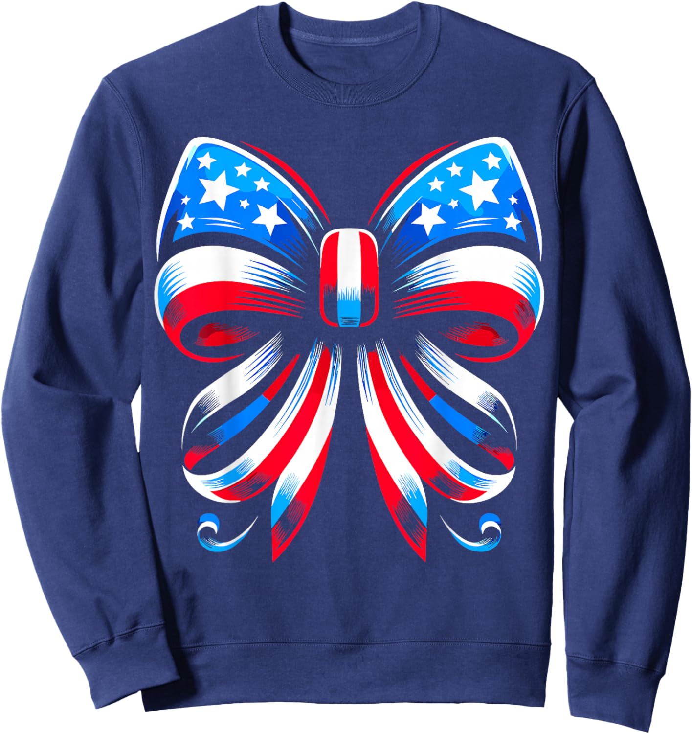 Coquette Bow Ribbon Red White Blue USA Flag 4th of July Sweatshirt - Sweatshirt | Navy
