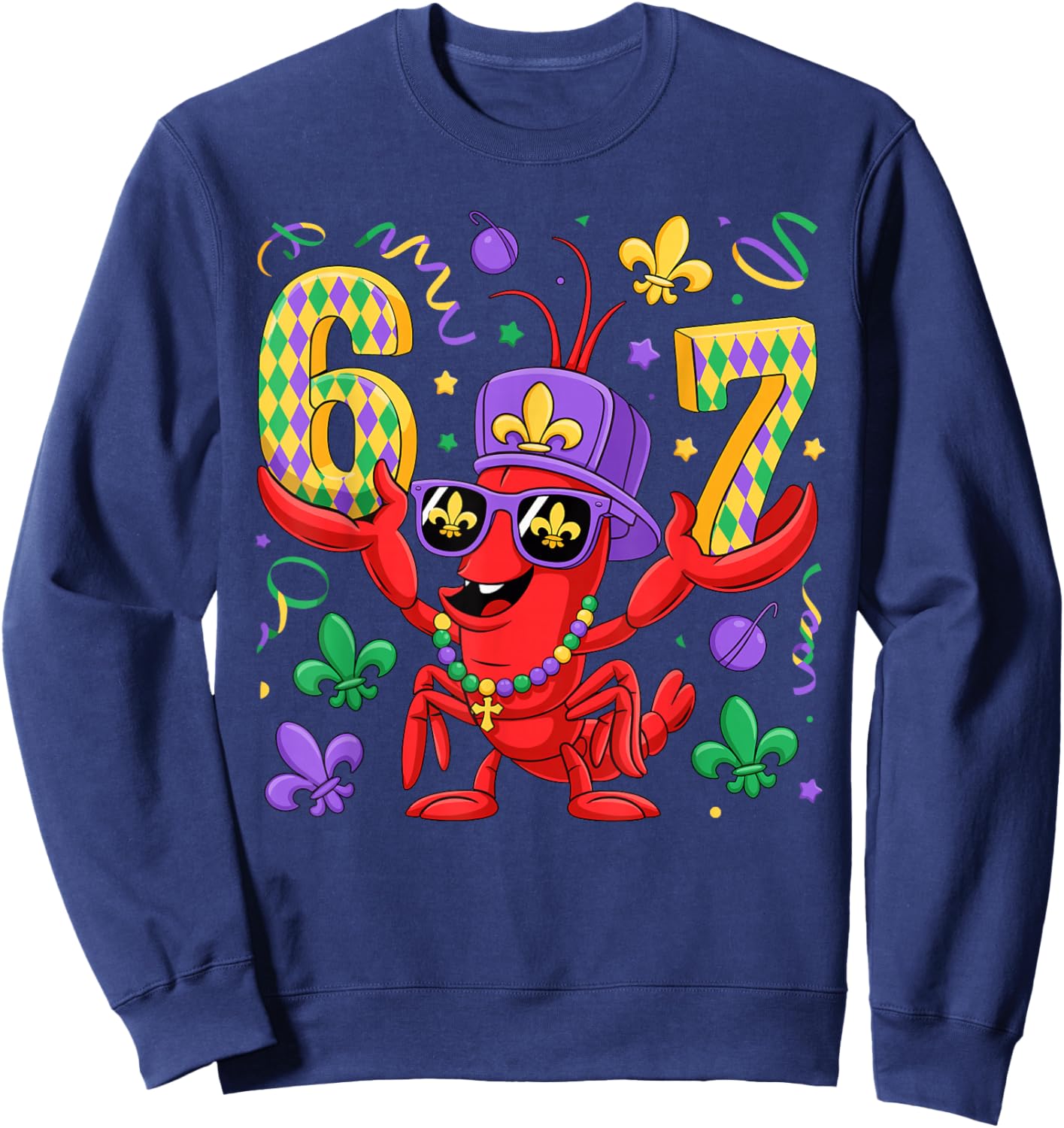 67 Mardi Gras Crawfish Beads Six Seven Carnival Boy Kids 6 7 Sweatshirt - Sweatshirt | Navy