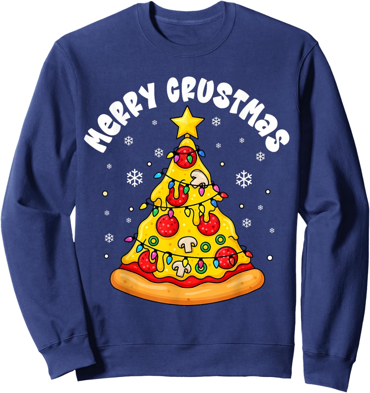 Pizza Christmas Tree Lights Xmas Boys Men Crustmas Pepperoni Sweatshirt - Sweatshirt | Navy