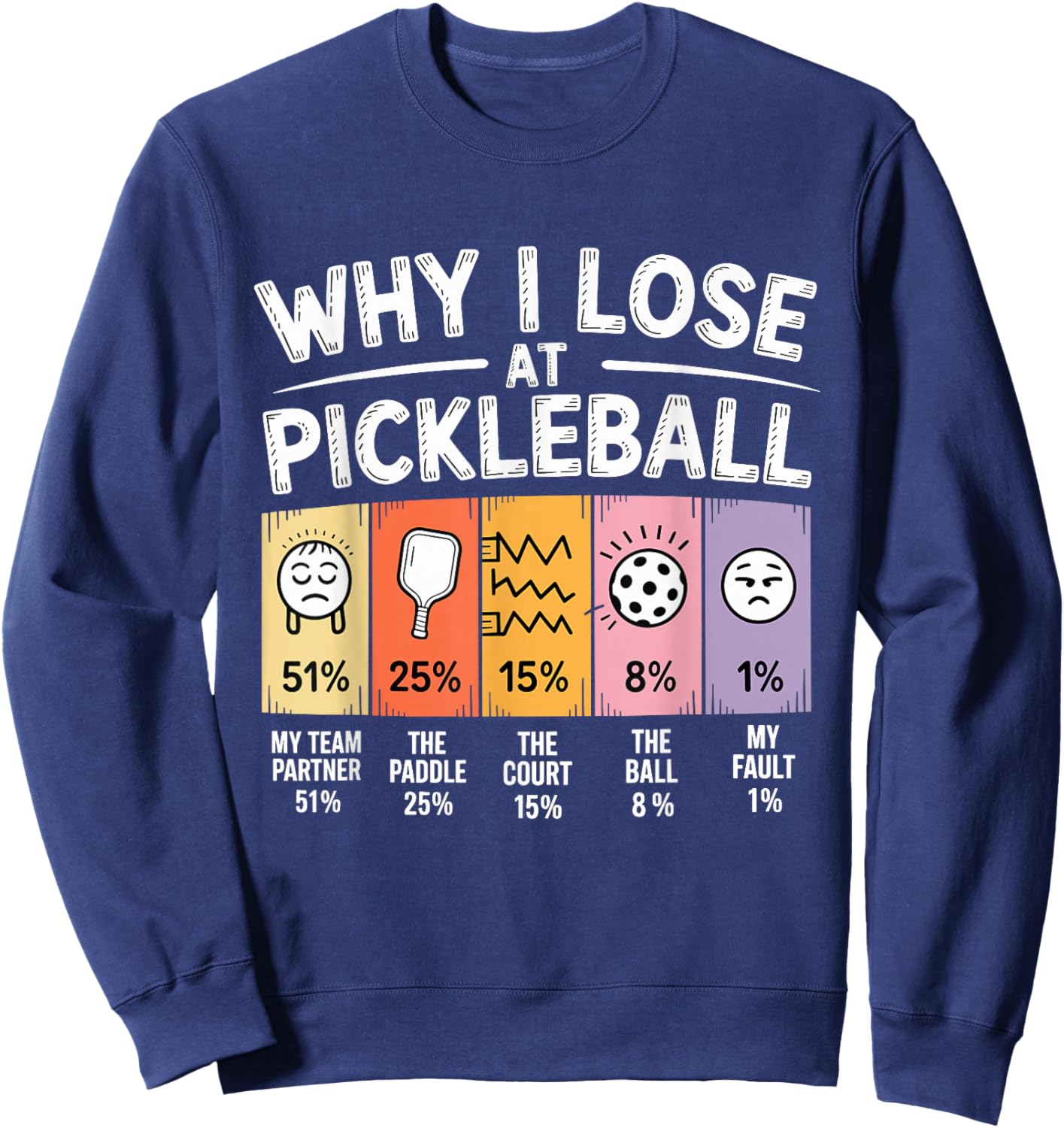 Funny Why I Lose At Pickleball Chart Design for Pickleballer Sweatshirt - Sweatshirt | Navy