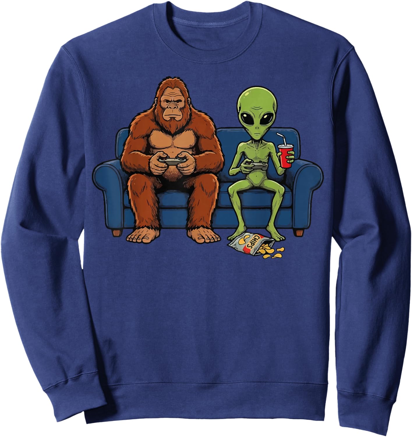 Bigfoot Alien Gaming Sofa Gamer Sweatshirt - Sweatshirt | Navy
