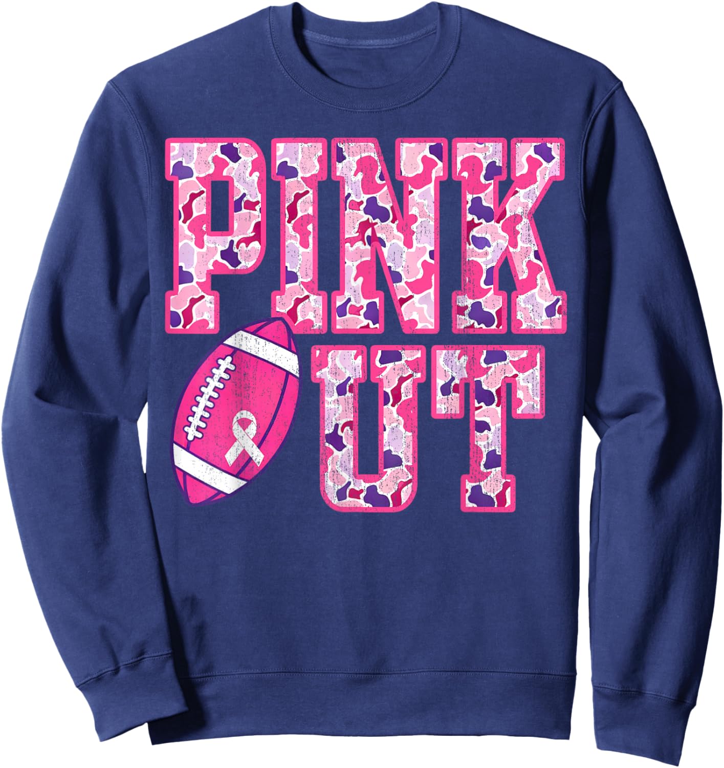 Pink Out American Football Camo Breast Cancer Awareness Sweatshirt - Sweatshirt | Navy