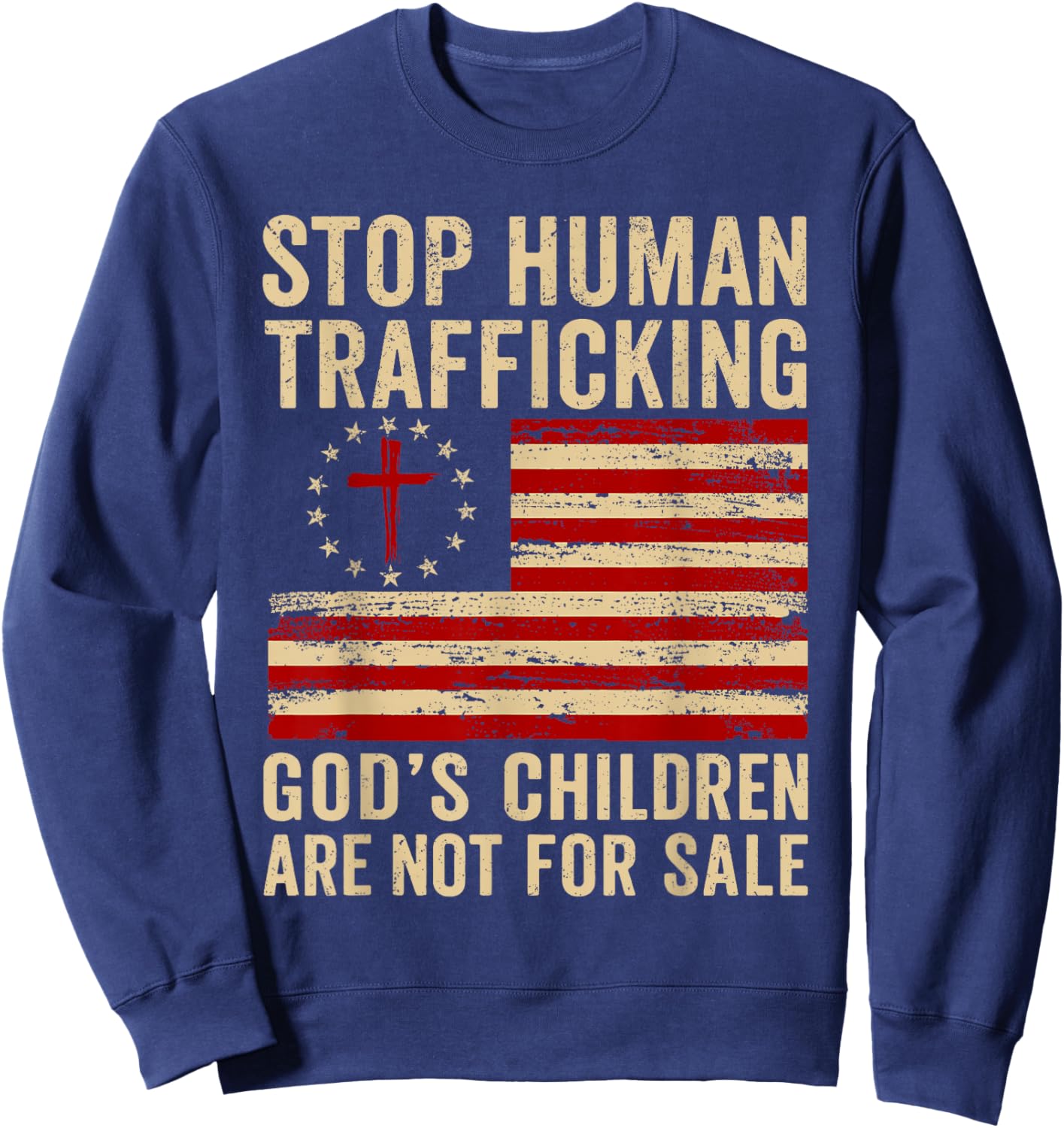 Human Trafficking Awareness USA Flag Stop Human Trafficking Sweatshirt - Sweatshirt | Navy