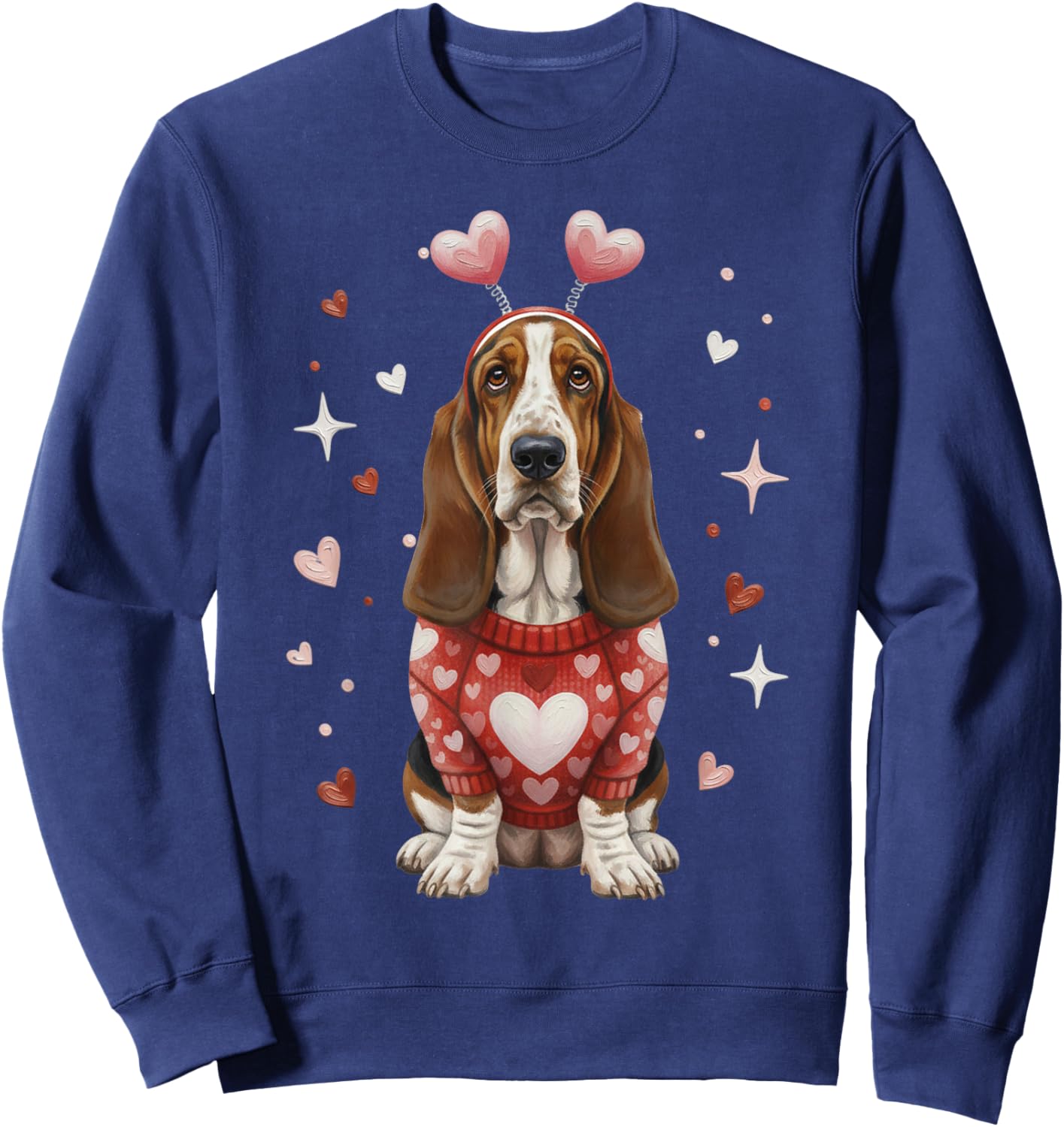 Cute Basset Hound Valentine Heart Valentines Day Sweatshirt - Sweatshirt | Navy