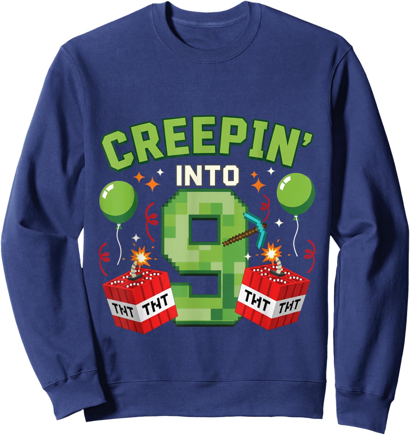 It's My 9th Birthday Boy Gamer Creepin’ Into 9 Gamer Pixel Sweatshirt - Sweatshirt | Navy