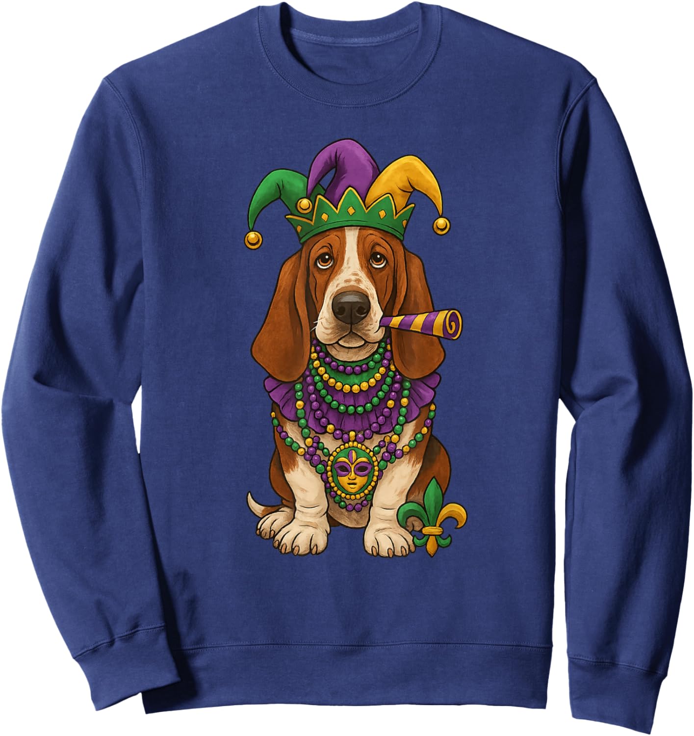 Mardi Gras, Basset Hound, Cute Dog Sweatshirt - Sweatshirt | Navy