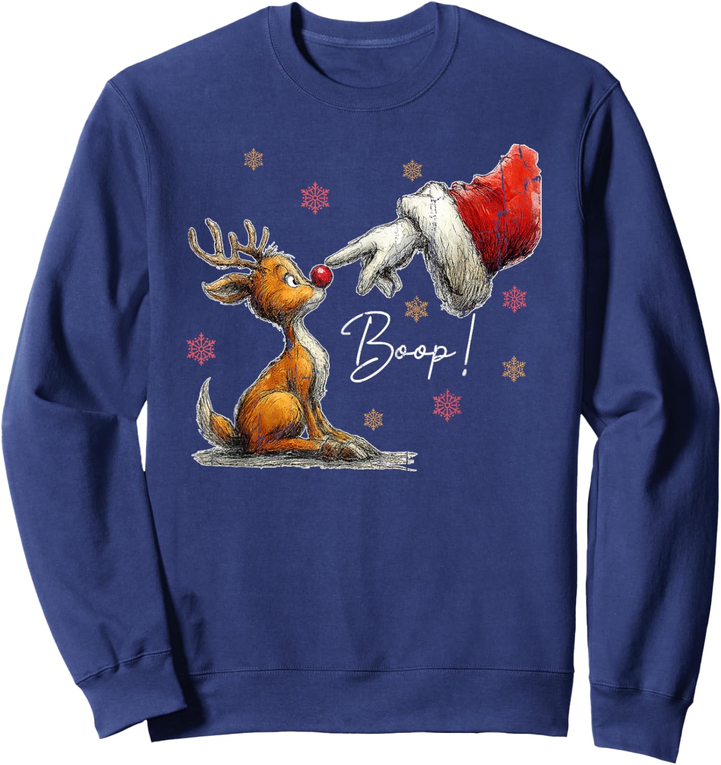Retro Christmas Cartoon Boop, Christmas Reindeer Sweatshirt - Sweatshirt | Navy