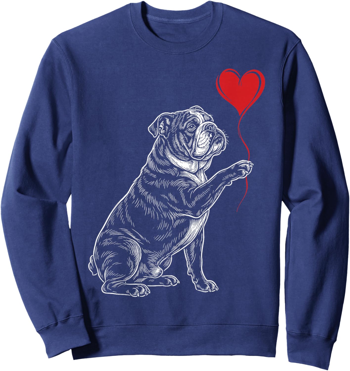 English Bulldog Dog Art Holding Heart Valentines Sweatshirt - Sweatshirt | Navy
