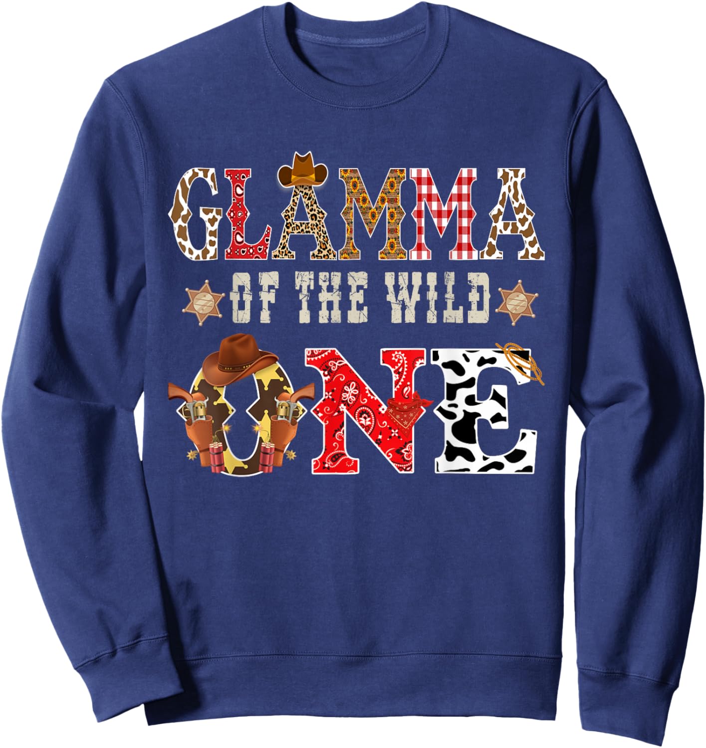 Glamma of The Wild One Cowboy Western Rodeo Party Matching Sweatshirt - Sweatshirt | Navy