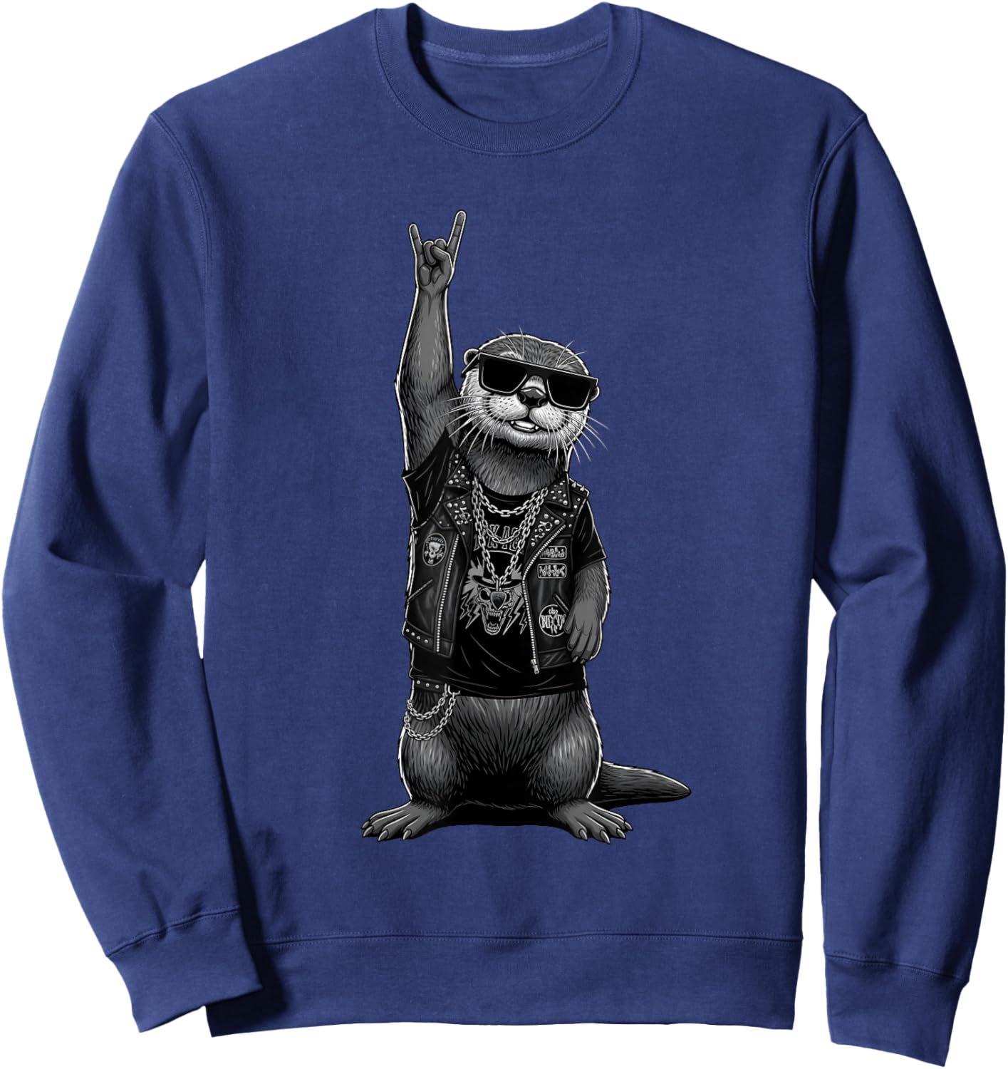 Retro Cool Rock Otter Music Men Kids Women Funny Sweatshirt - Sweatshirt | Navy